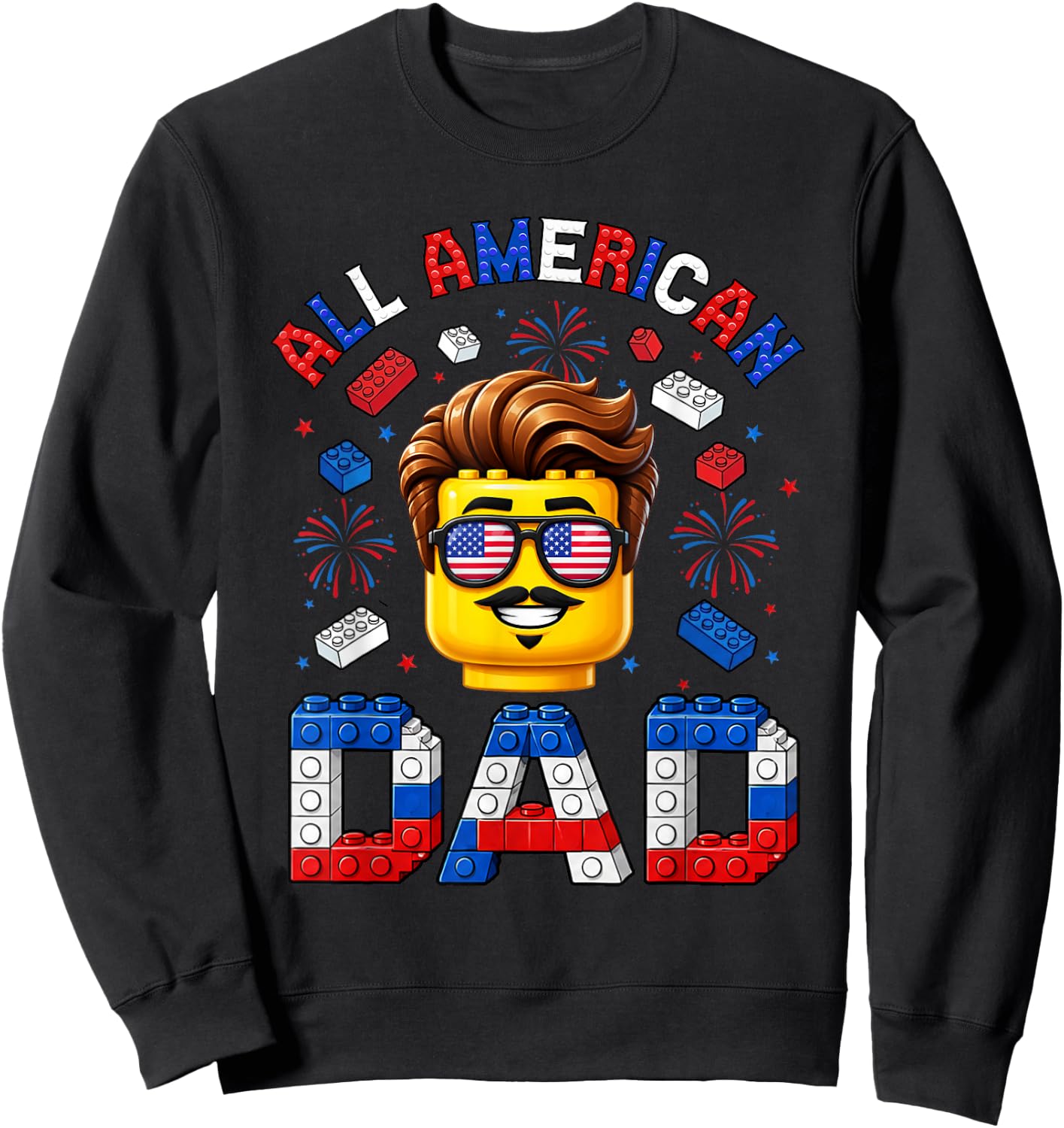 All American Dad 4th of July Master Builder Family Matching Sweatshirt - Sweatshirt | Black