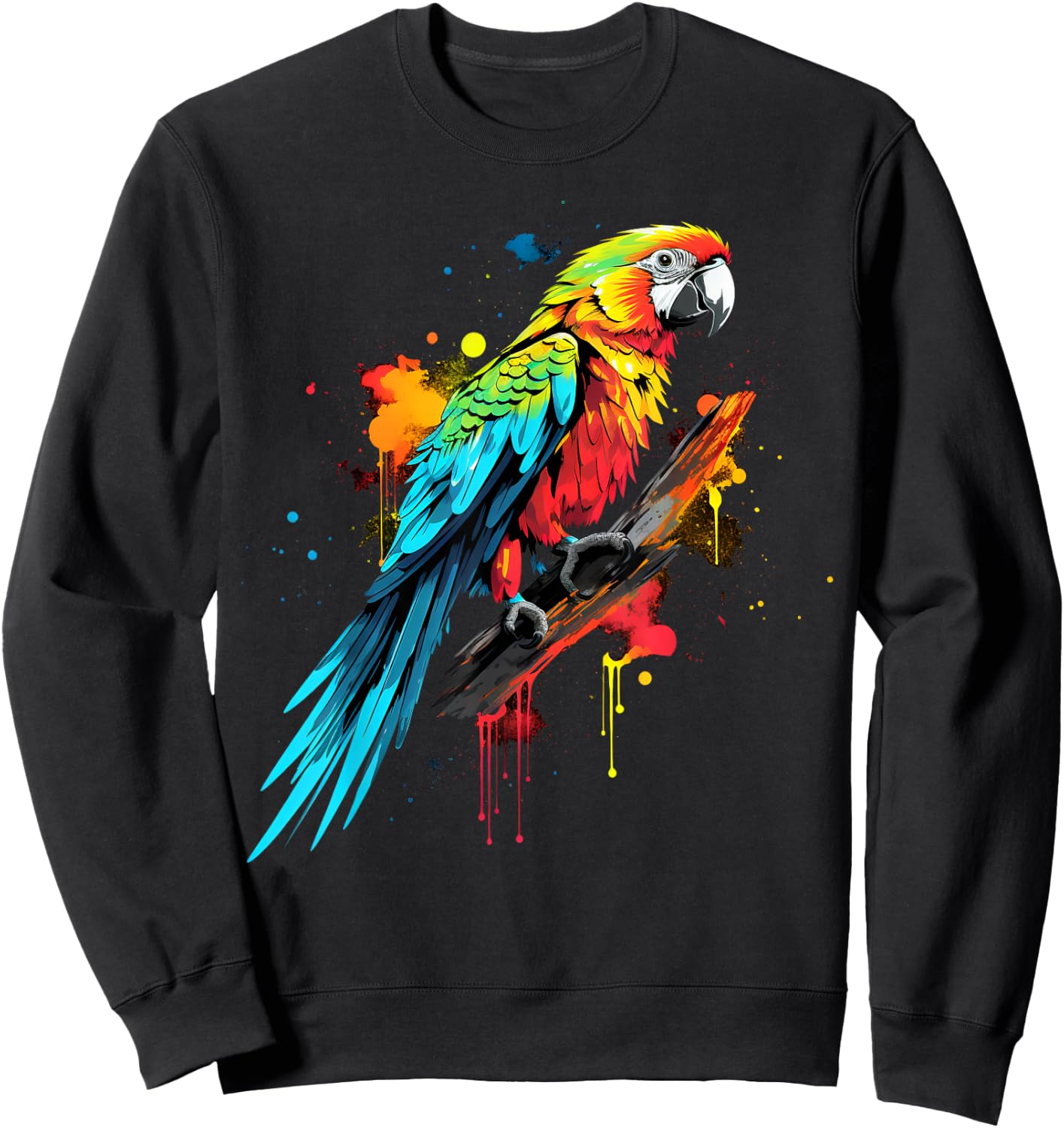Cool Parrot on Colorful Painted Parrot Sweatshirt - Sweatshirt | Black