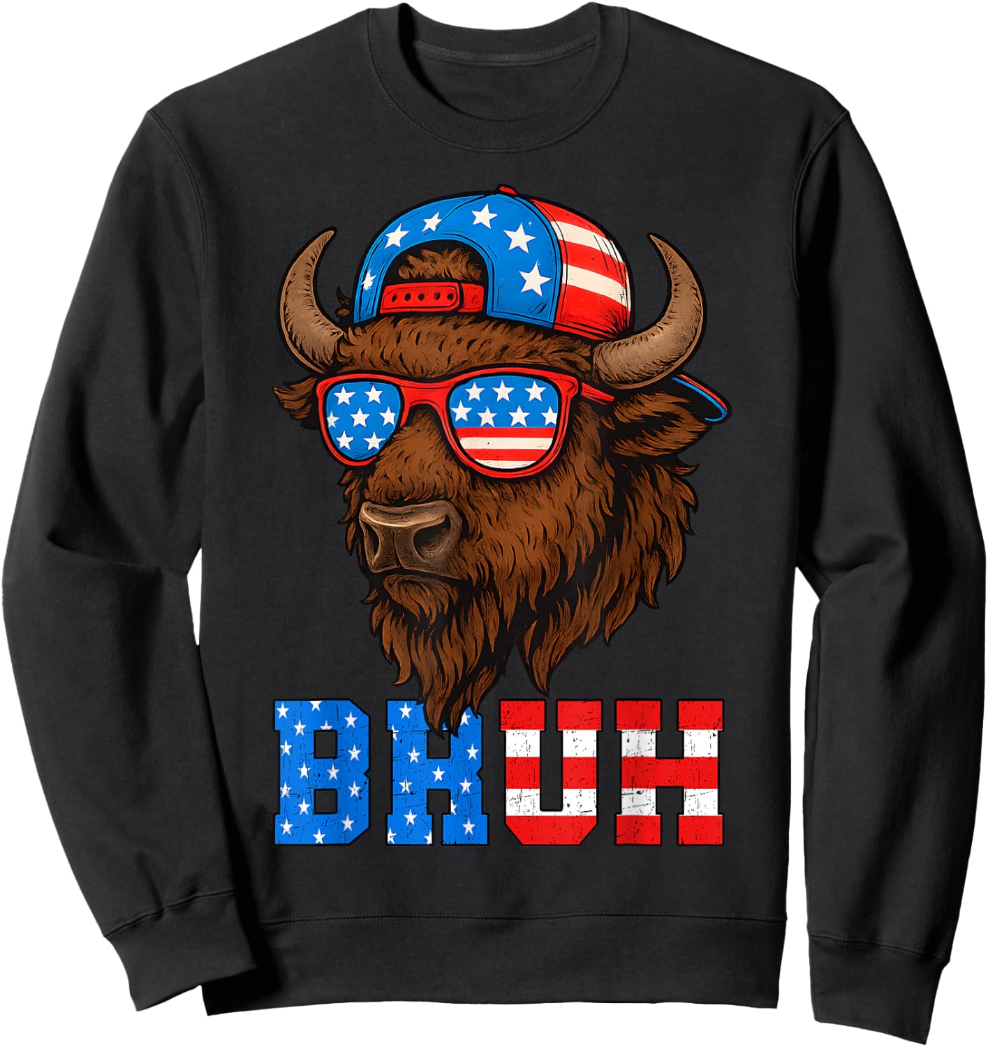 Funny Bison Bruh Patriotic 4th Of July Men Boys Kids Sweatshirt - Sweatshirt | Black