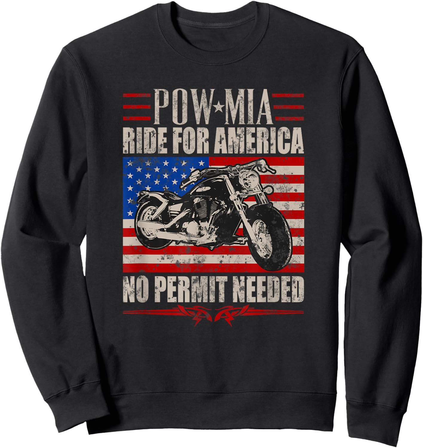 Veteran Pow Mia Motorcycle Ride 2021 Biker Support Sweatshirt - Sweatshirt | Black