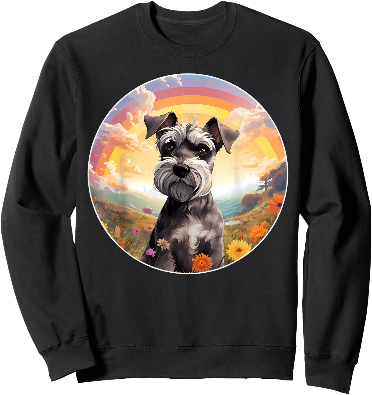 Miniature Schnauzer Lover Cute Rainbow Bridge Puppy Dog Art Sweatshirt - Sweatshirt | Black