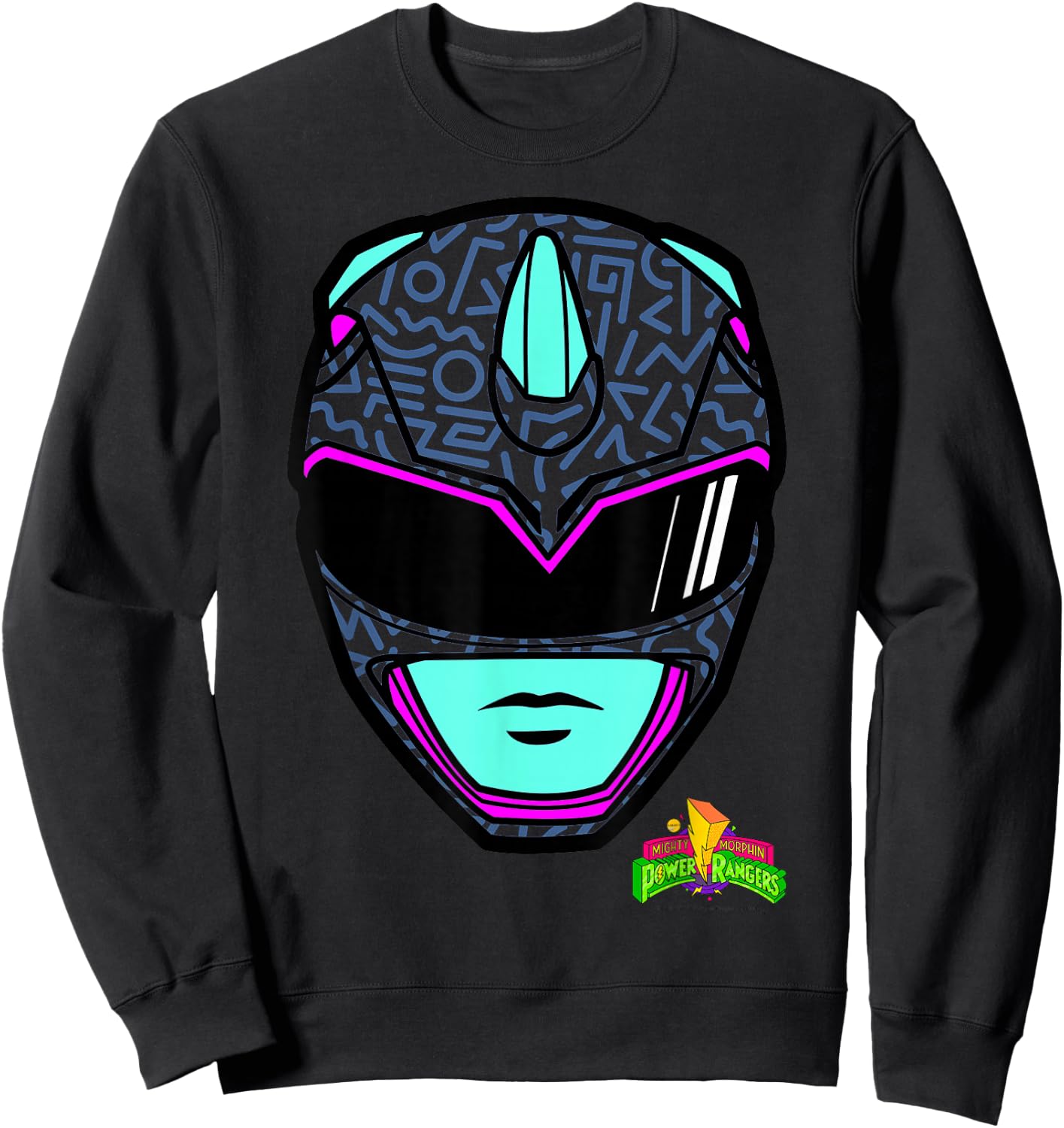 Power Rangers Blue Ranger Retro Print Big Face Sweatshirt - Sweatshirt | Black