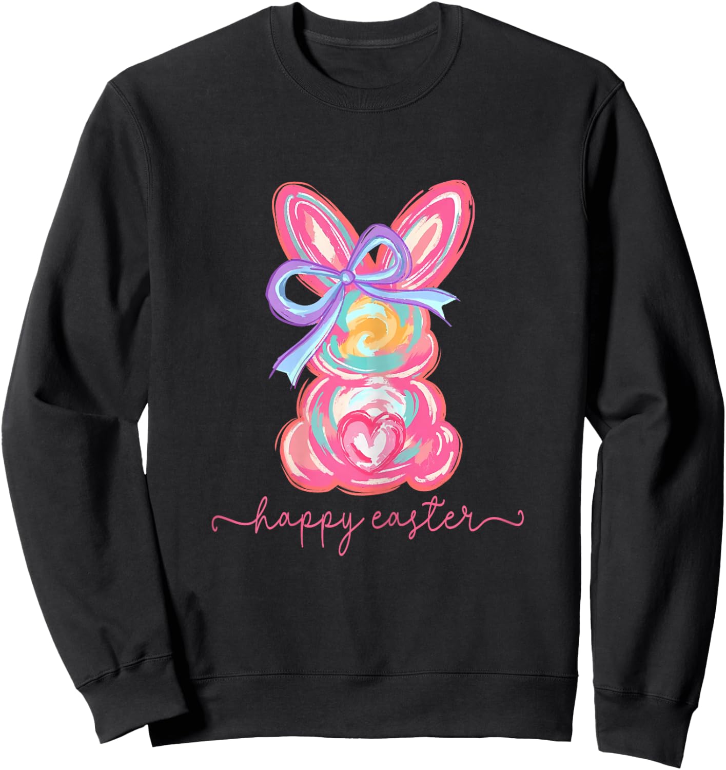 Happy Easter Day Bunny Rabbit Brushstroke Women Girl Sweatshirt - Sweatshirt | Black
