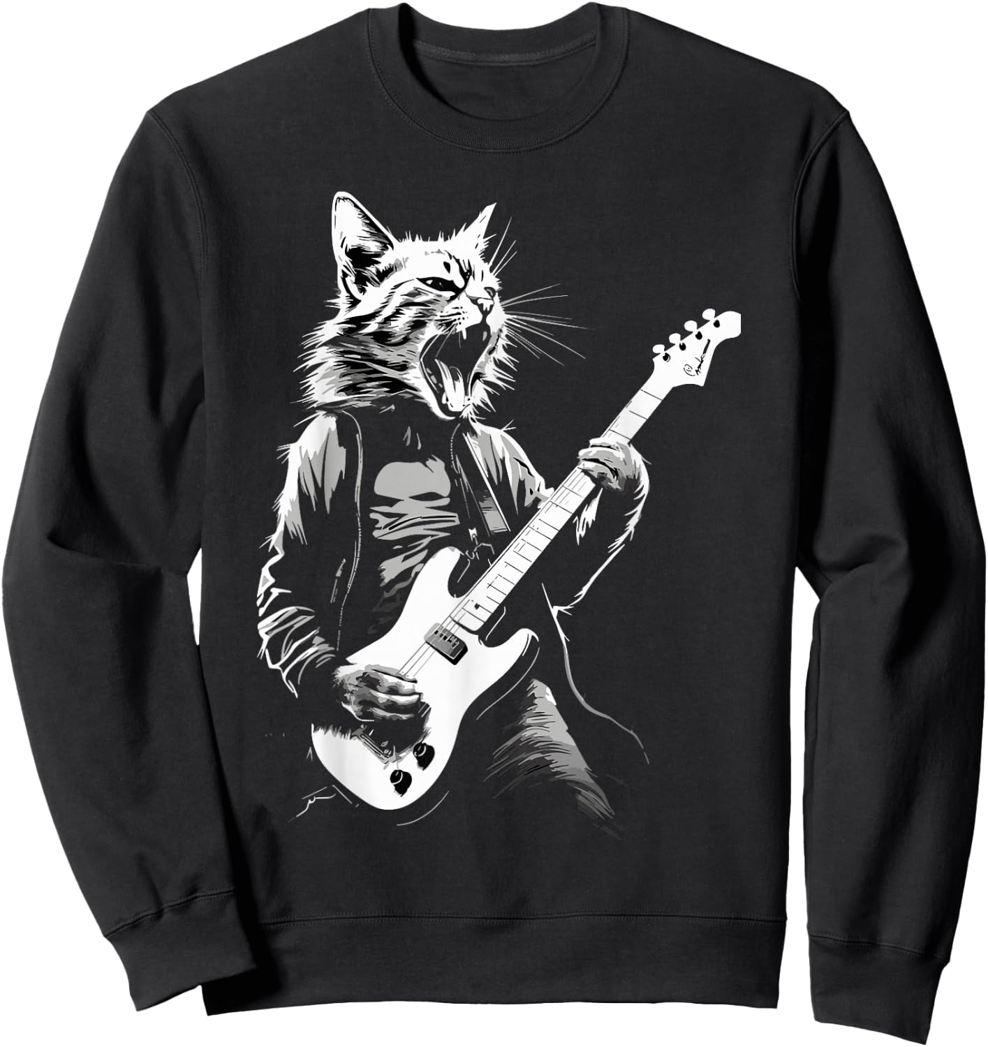 Rock Cat Playing Guitar Funny Cat Sweatshirt - Sweatshirt | Black