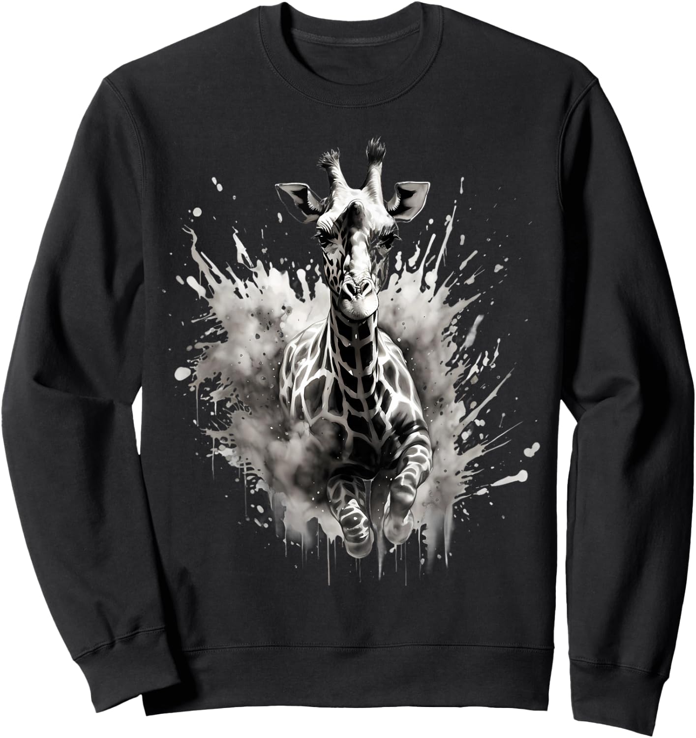 Giraffe Drawing Animal Print Splash Wildlife Safari Artwork Sweatshirt - Sweatshirt | Black