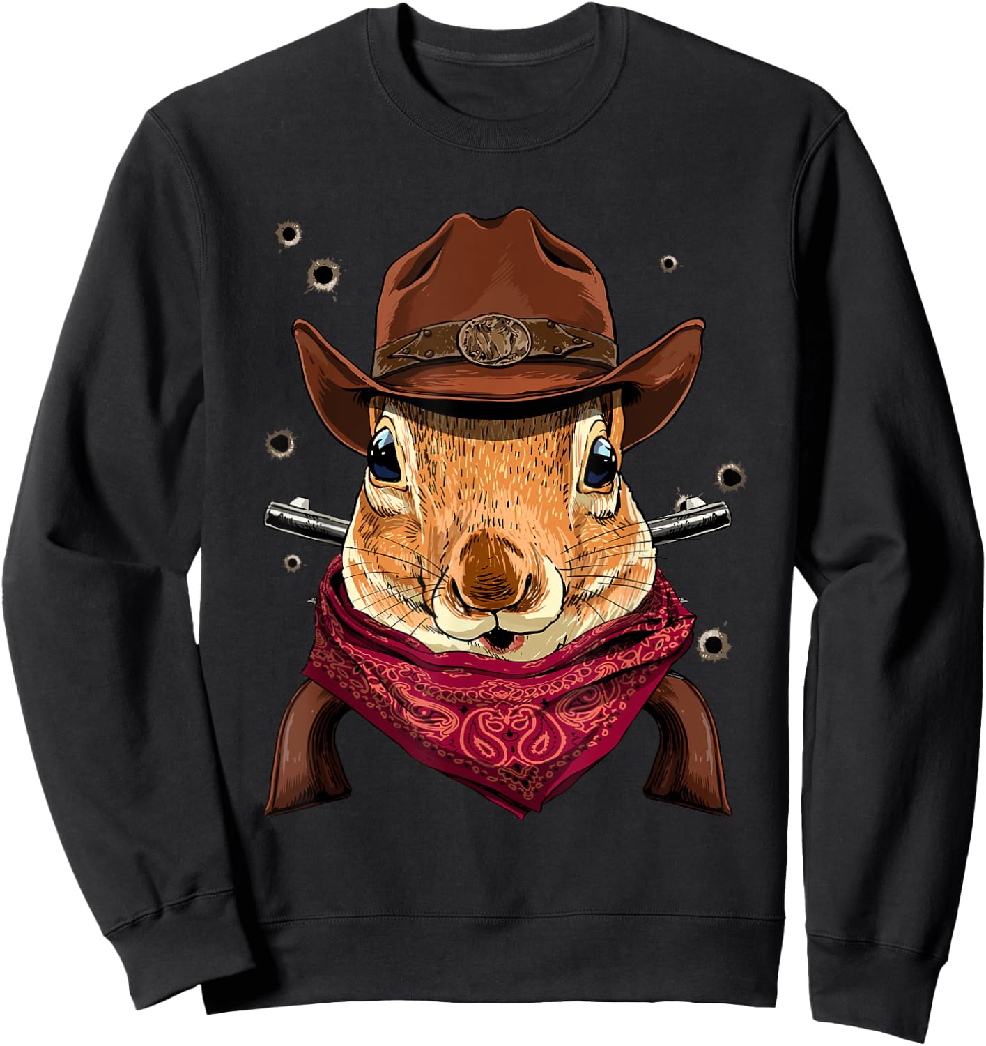 Cowboy Squirrel Western Rodeo Cowboy Hat and Bandana Sweatshirt - Sweatshirt | Black