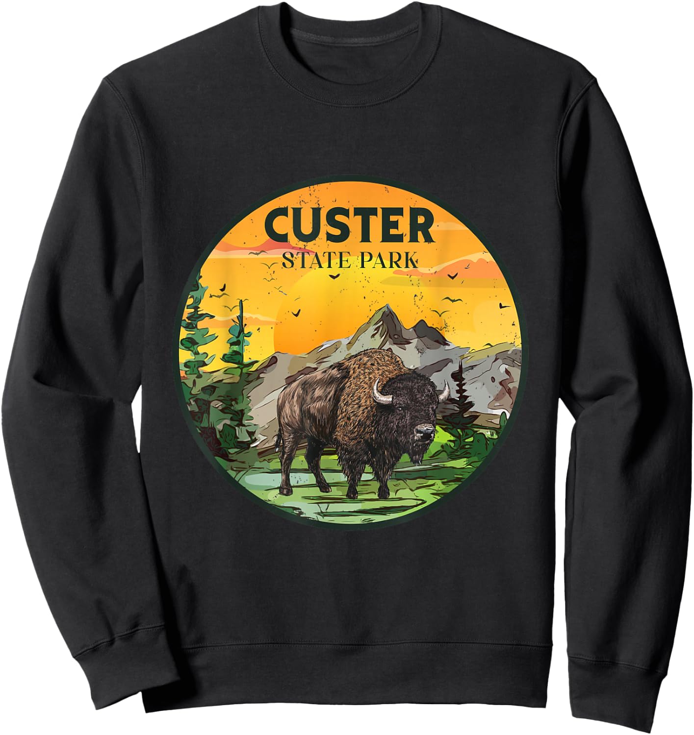 Custer State Park South Dakota Bison Outdoor Hiking Camping Sweatshirt - Sweatshirt | Black