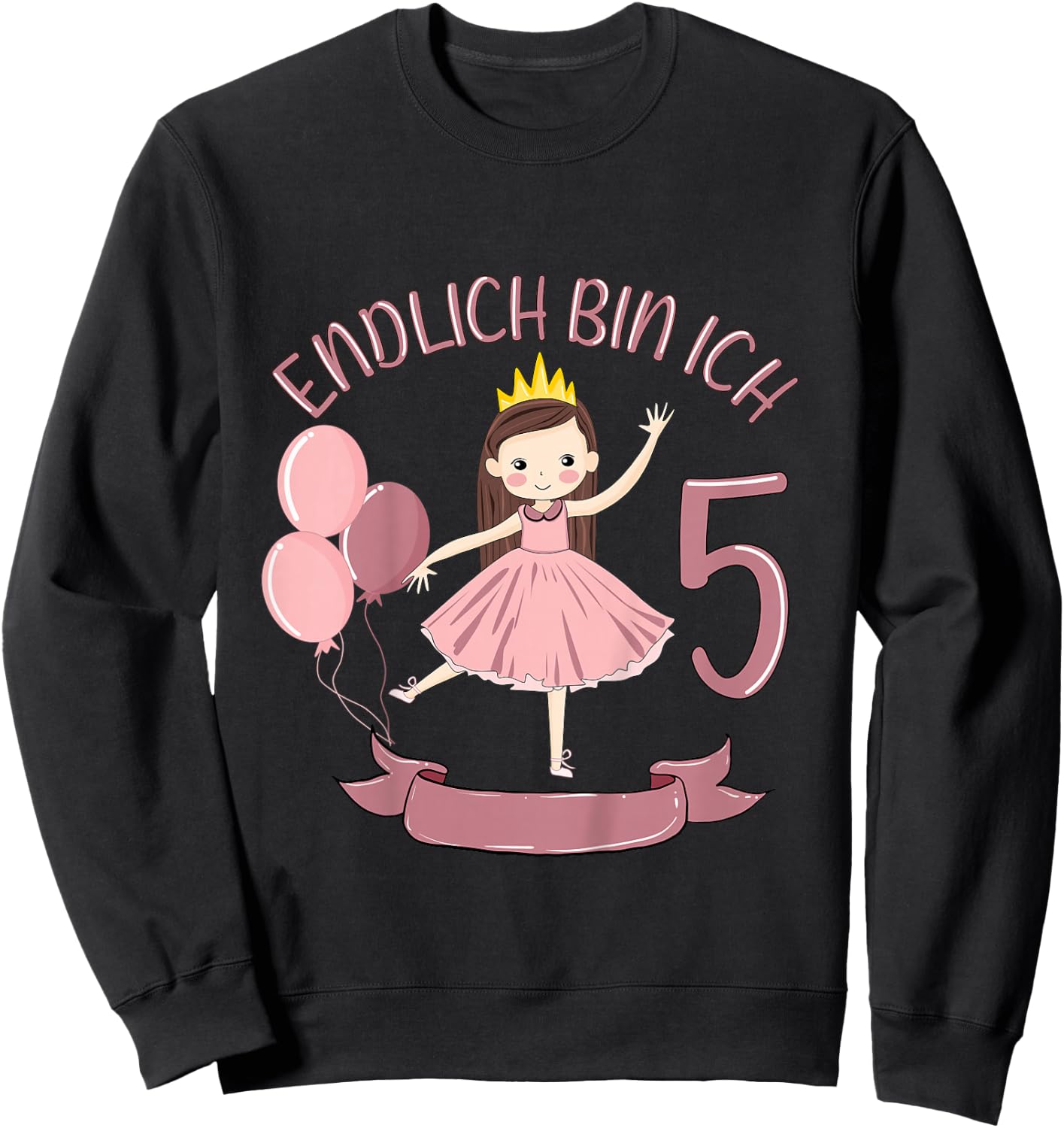 Kids 5 Years Princess Finally Bin I 5 Girls 5th Birthday , black Sweatshirt - Sweatshirt | Black