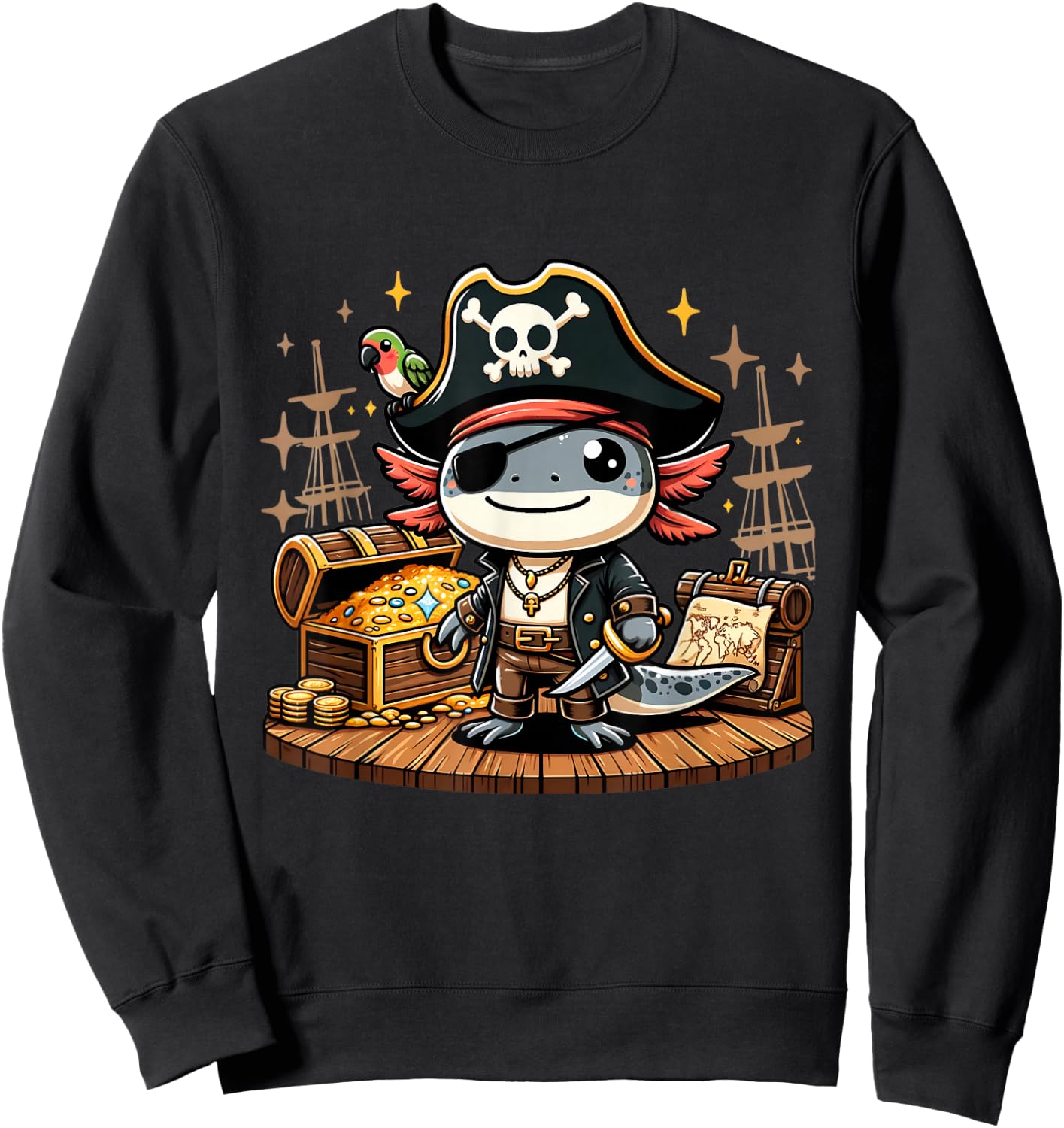 Kawaii Axolotl Pirate Day Pirate Puns Funny Sayings Sweatshirt - Sweatshirt | Black