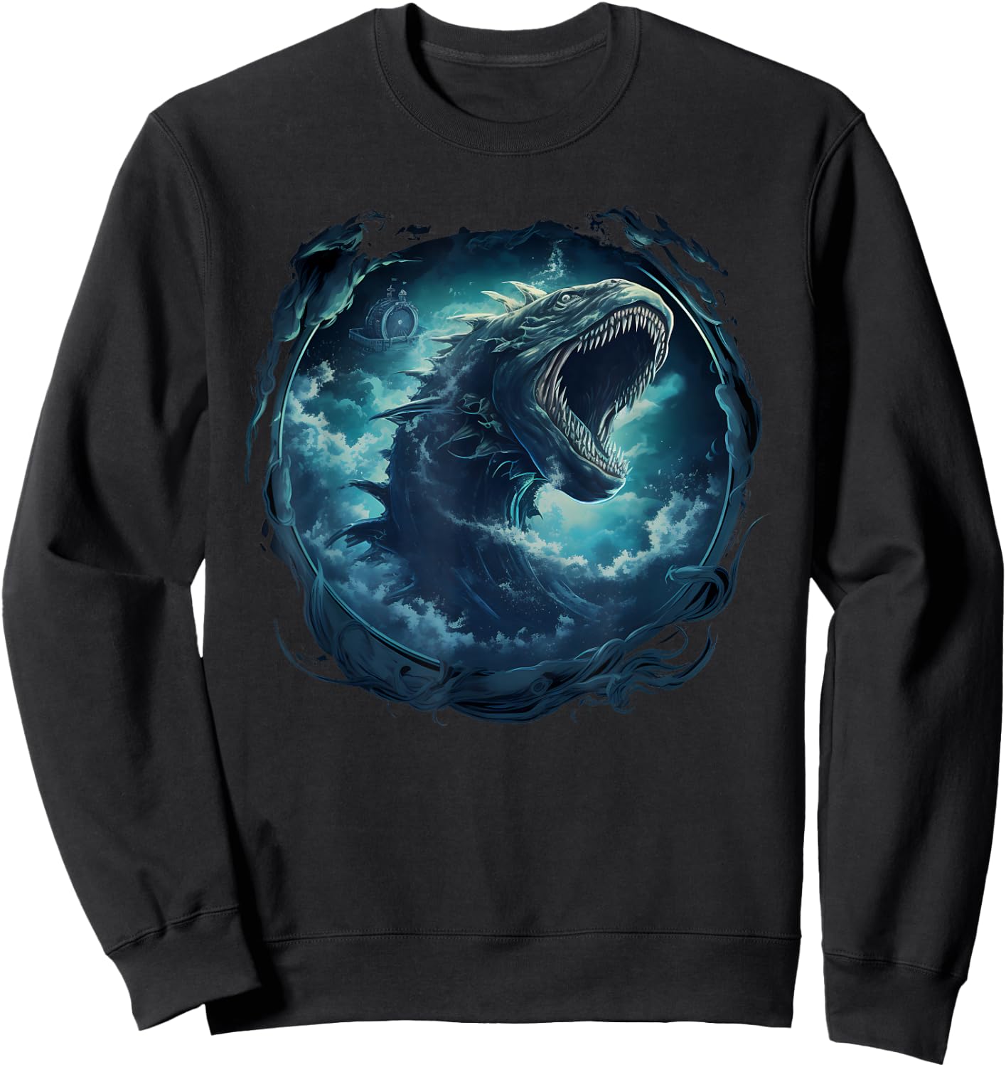 Sea Monster Leviathan Ocean Creature Vintage Art Graphic Sweatshirt - Sweatshirt | Black