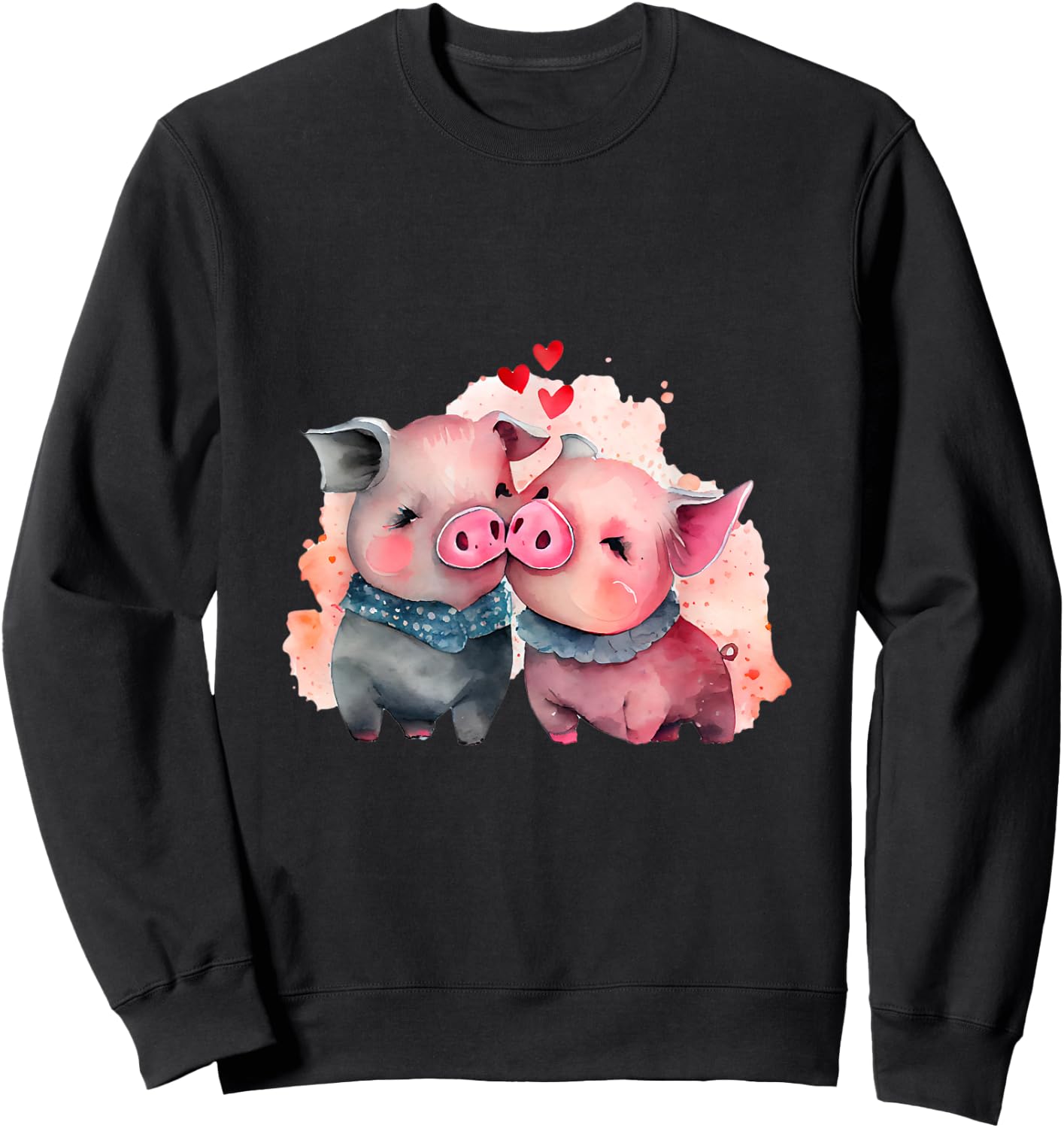 Two Loving Pigs In Love Heart Valentine's Day Pig Sweatshirt - Sweatshirt | Black