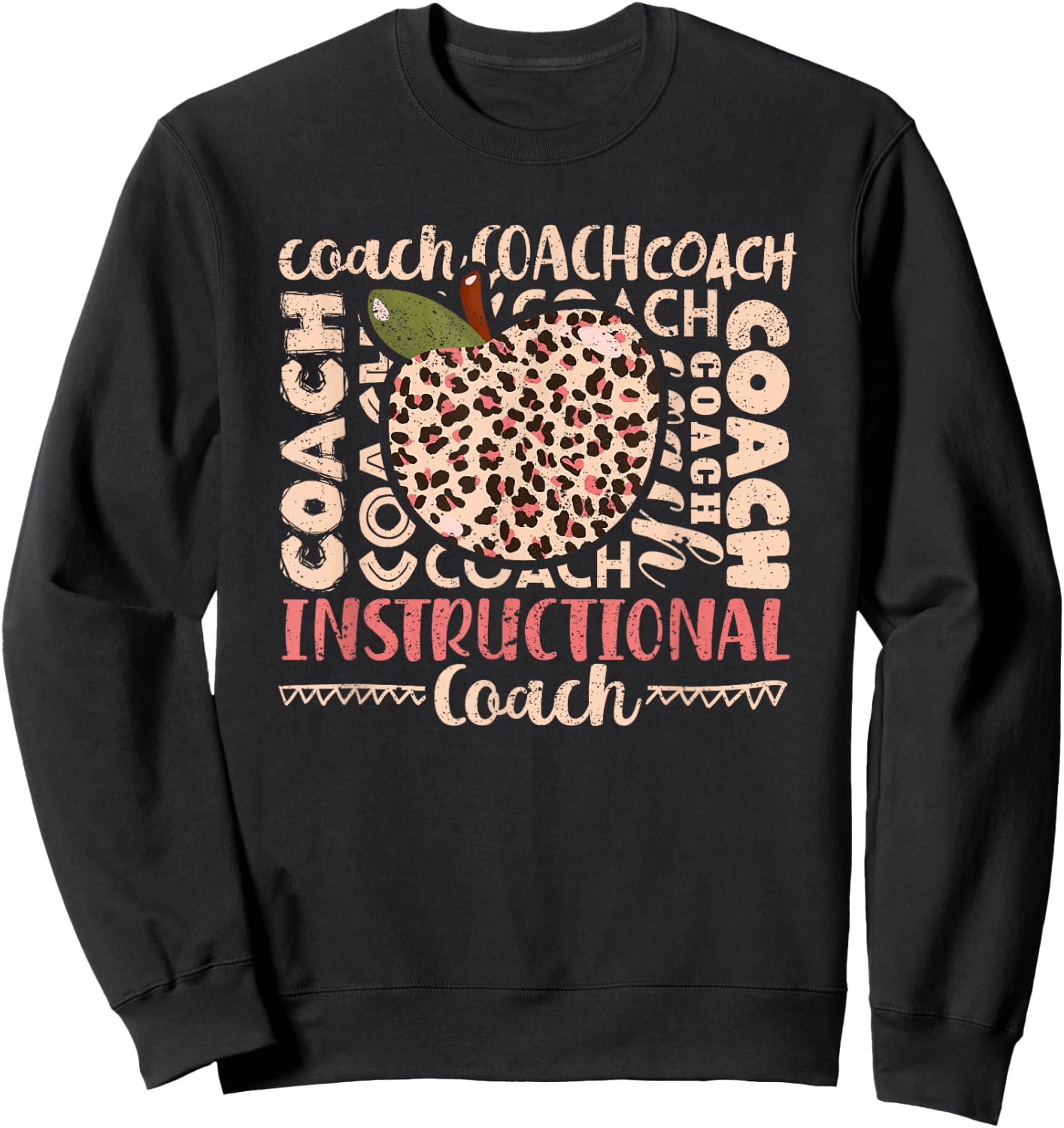 Bleached Leopard Instructional Coach Typography Teacher Sweatshirt - Sweatshirt | Black