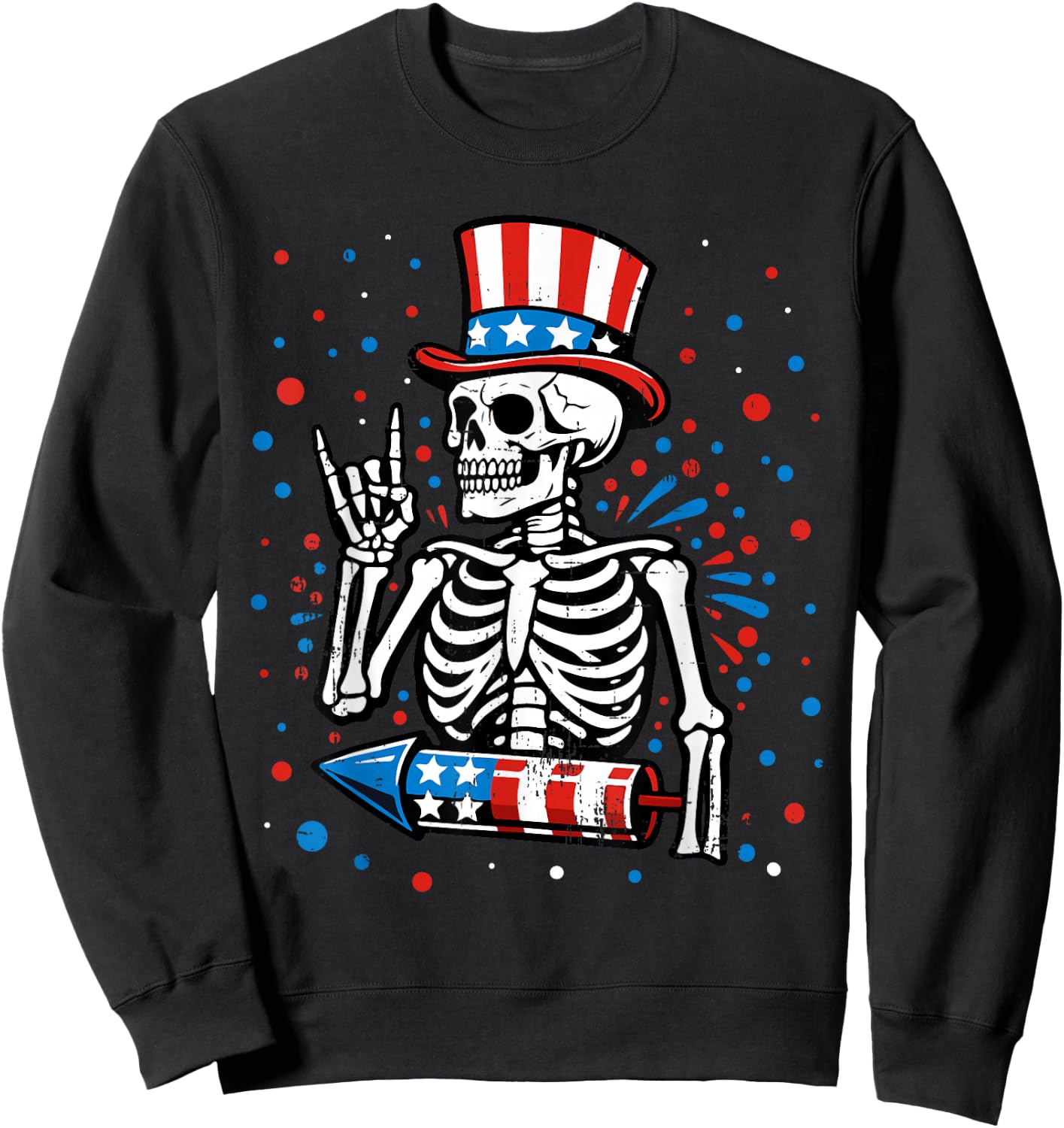 4th of July Skeleton Patriotic Rock USA Flag Men Boys Kids Sweatshirt - Sweatshirt | Black