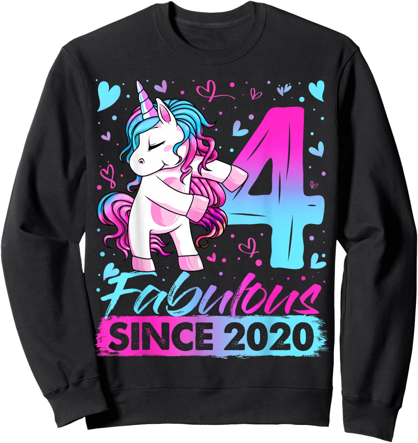 4 Years Old Flossing Unicorn Gifts 4th Birthday Girl Party Sweatshirt - Sweatshirt | Black