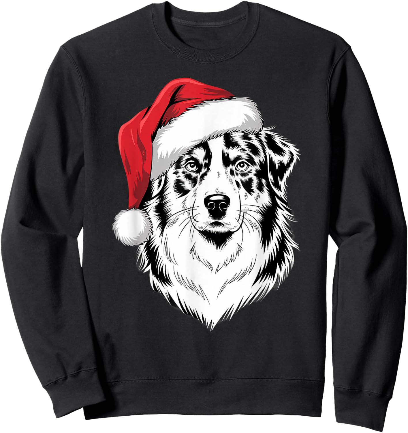 Joyful Aussie Santa Dog on Australian Shepherd Christmas Women Kids Sweatshirt - Sweatshirt | Black