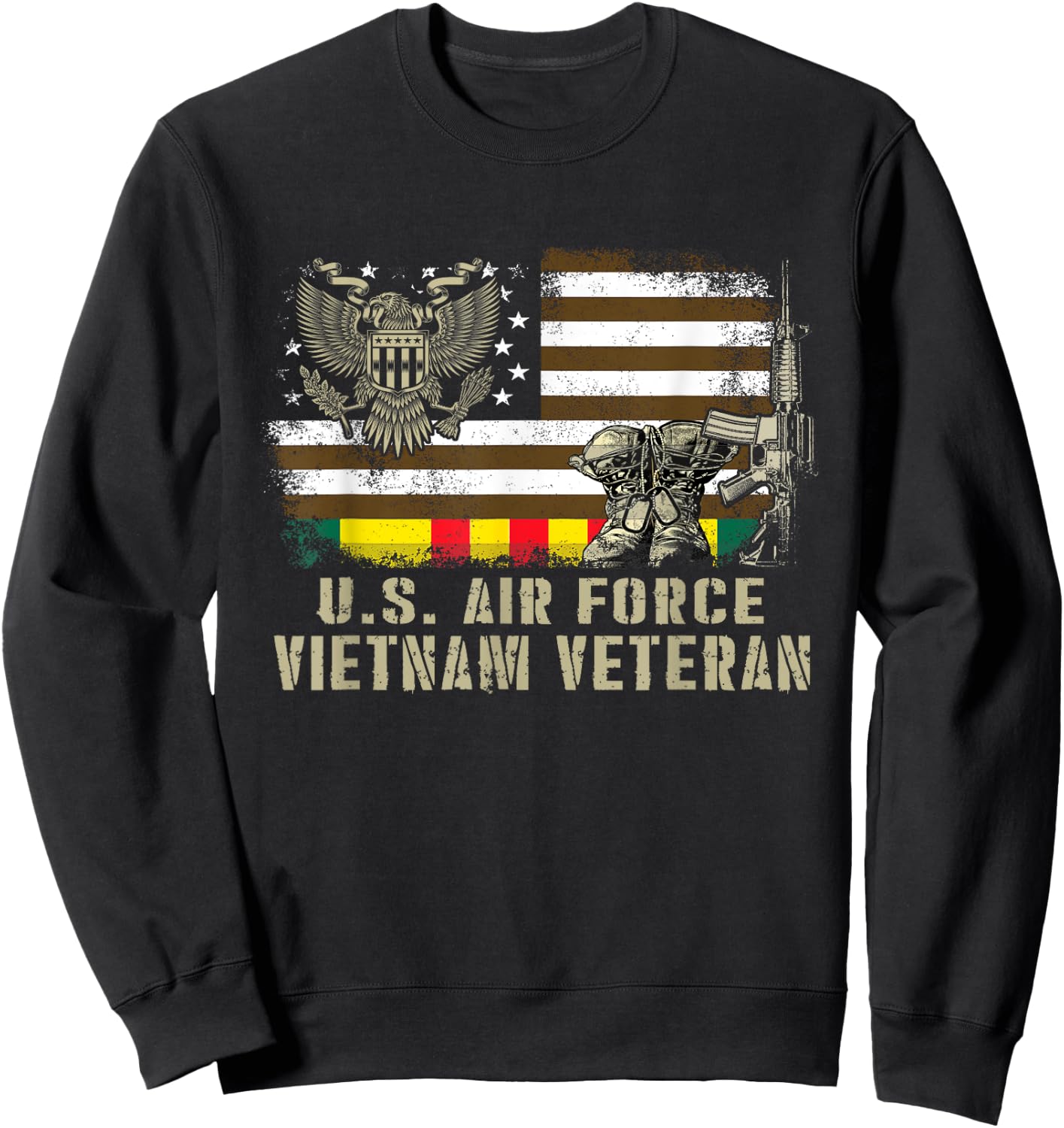 Vintage American Flag Proud U.S. Air Force Vietnam Veteran Sweatshirt - Sweatshirt | Black