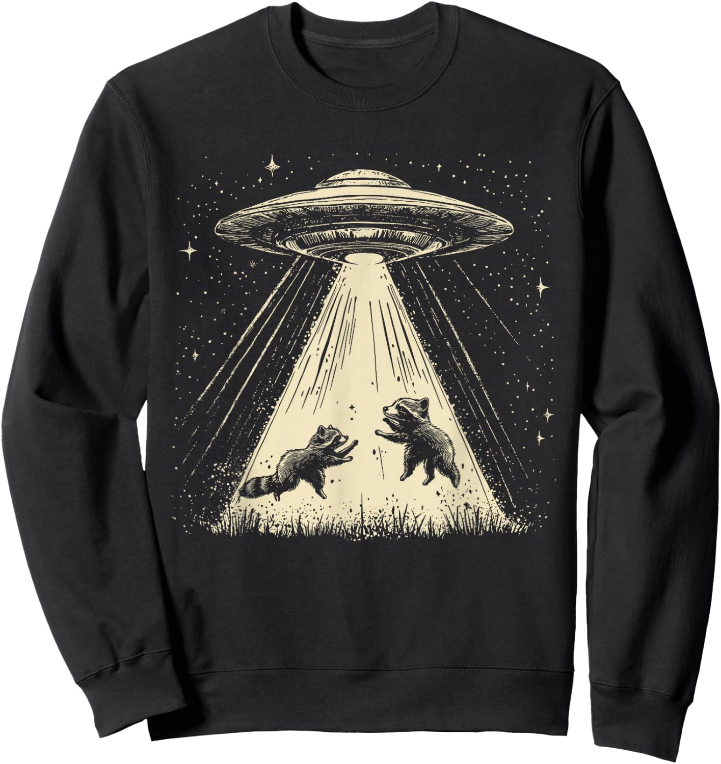 Bad Attitudes Retro UFO Raccoon Space Alien Raccoon Sci-Fi Sweatshirt - Sweatshirt | Black