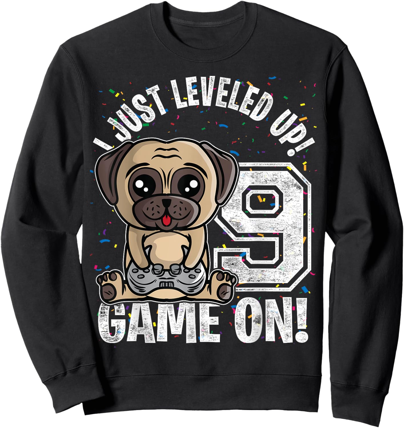 9 Years Old 9th Birthday Pug Dog Boy Girl Gifts Video Game Sweatshirt - Sweatshirt | Black