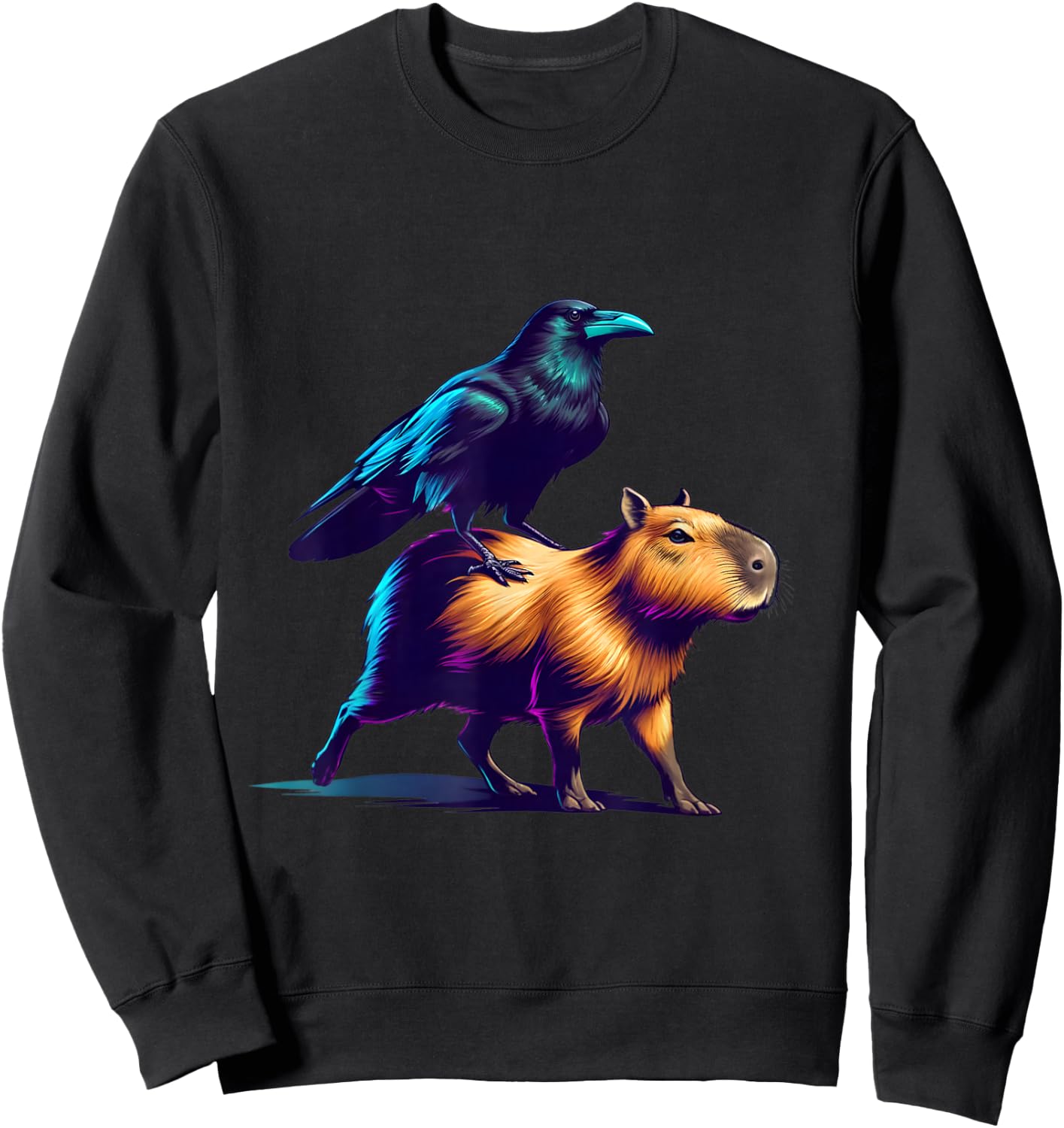 Funny Raven Capybara Graphic Crow Lover Men Women Girls Boys Sweatshirt - Sweatshirt | Black