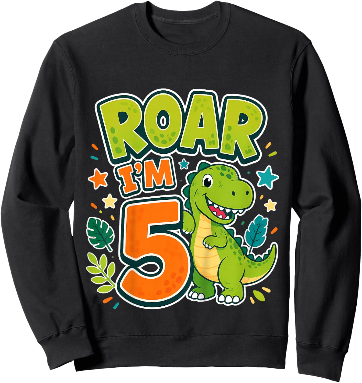 Kids Roar Im 5 Dinosaur Birthday Kids Sweatshirt - Sweatshirt | Black