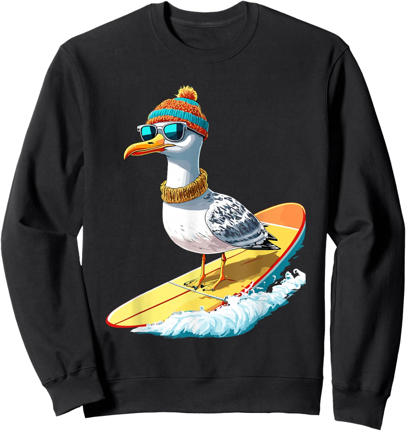 Seagull Surf Surf Sea Holiday Cool , Black, S Sweatshirt - Sweatshirt | Black