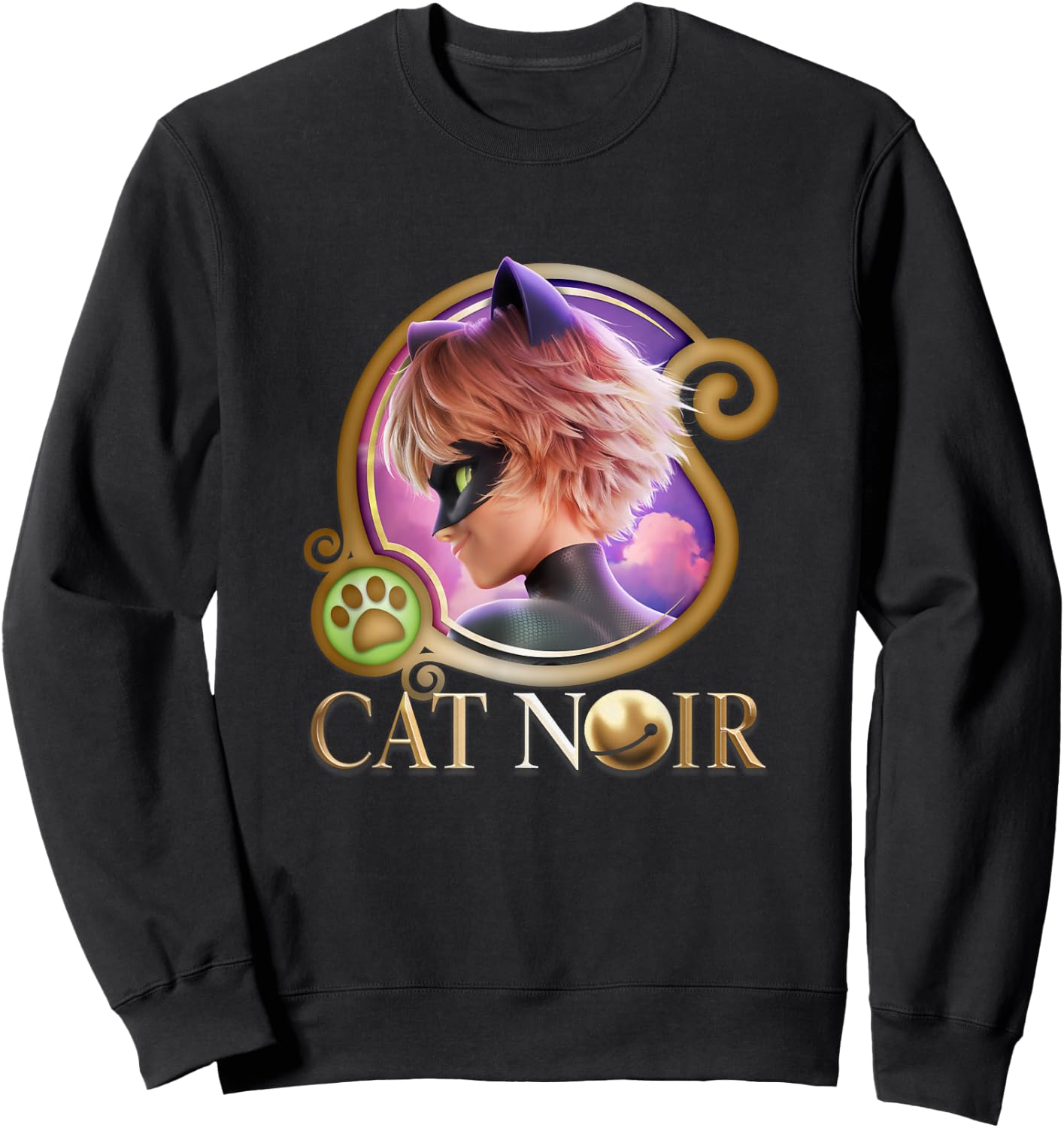 Miraculous Ladybug The Movie Cat Noir Badge Gold Sweatshirt - Sweatshirt | Black
