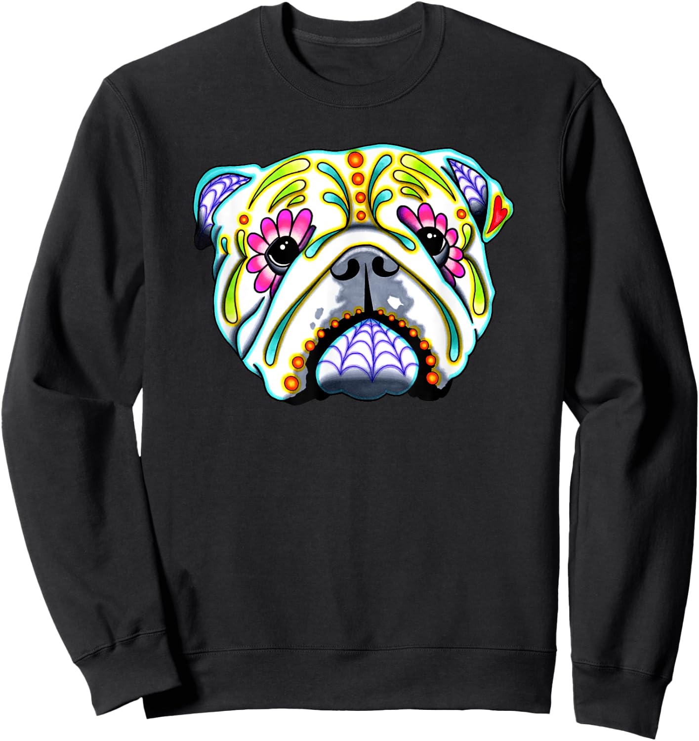 English Bulldog - Day of the Dead Sugar Skull Dog Sweatshirt - Sweatshirt | Black