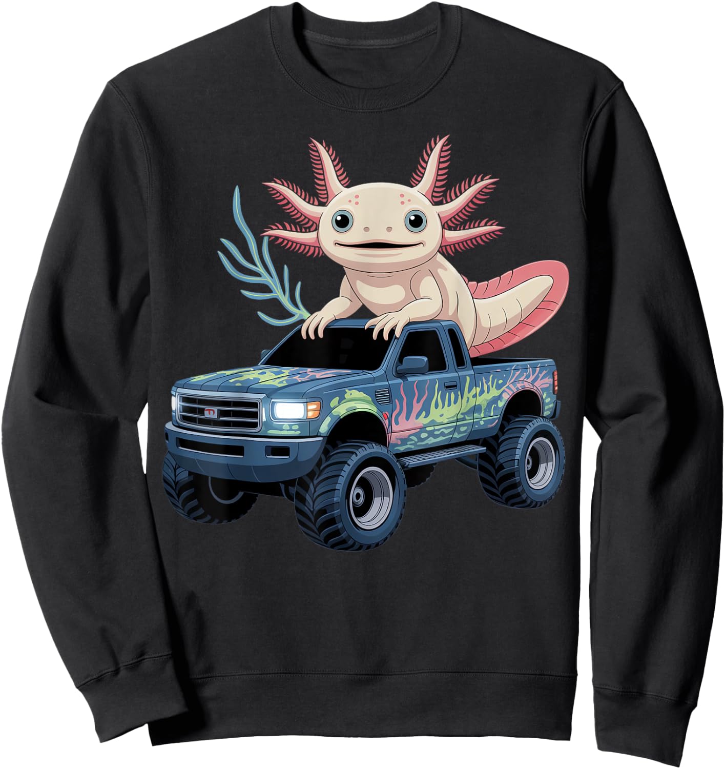 Monster Truck With Axolotl Design Sweatshirt - Sweatshirt | Black