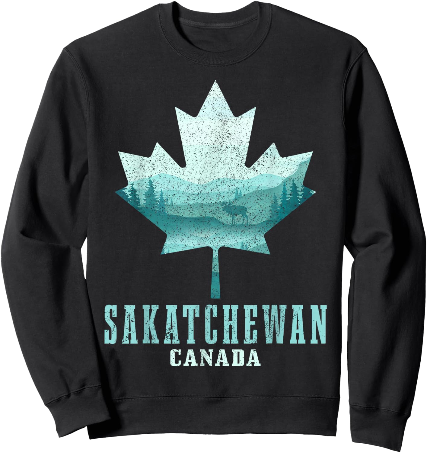 Saskatchewan Maple Leaf Moose Vintage Canada Canadian Pride Sweatshirt - Sweatshirt | Black