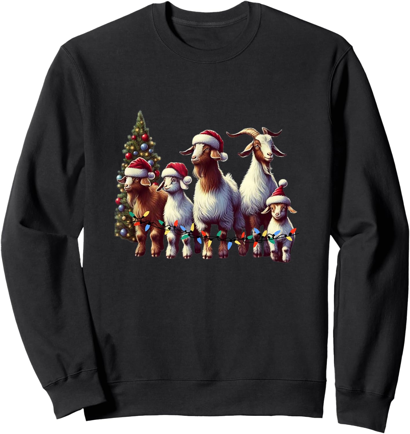 Christmas Goat with Santa Hat Goats Christmas Farmer Sweatshirt - Sweatshirt | Black