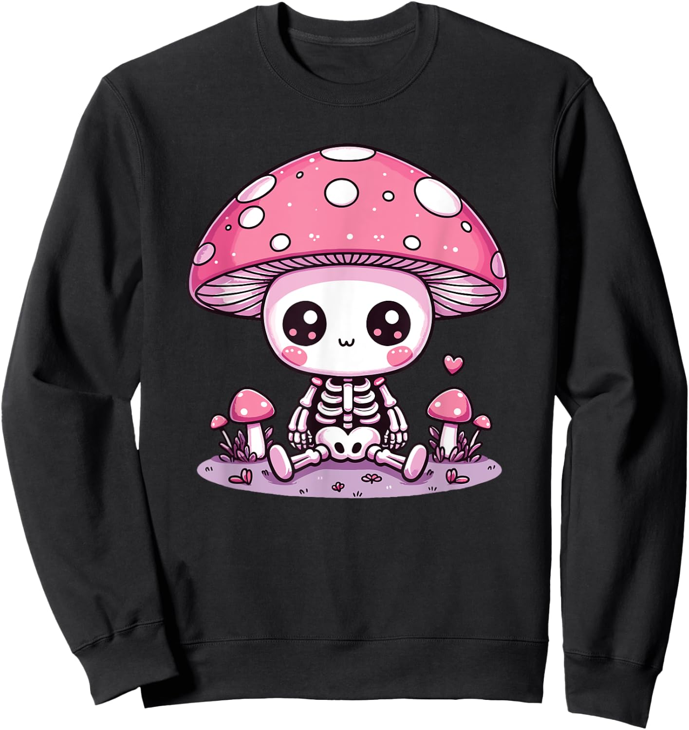 Cute Mushroom Skeleton Kawaii Spooky Skeleton Sweatshirt - Sweatshirt | Black