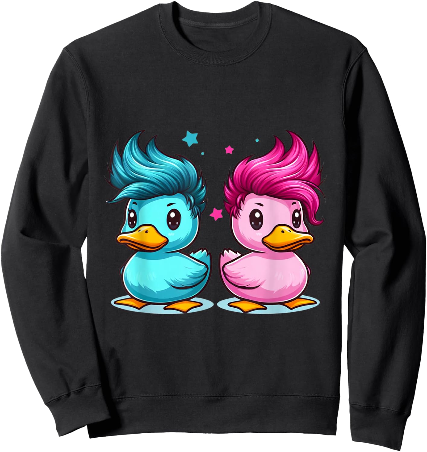 Pink and Blue Ducks with Spunky Hair Cute Style Sweatshirt - Sweatshirt | Black
