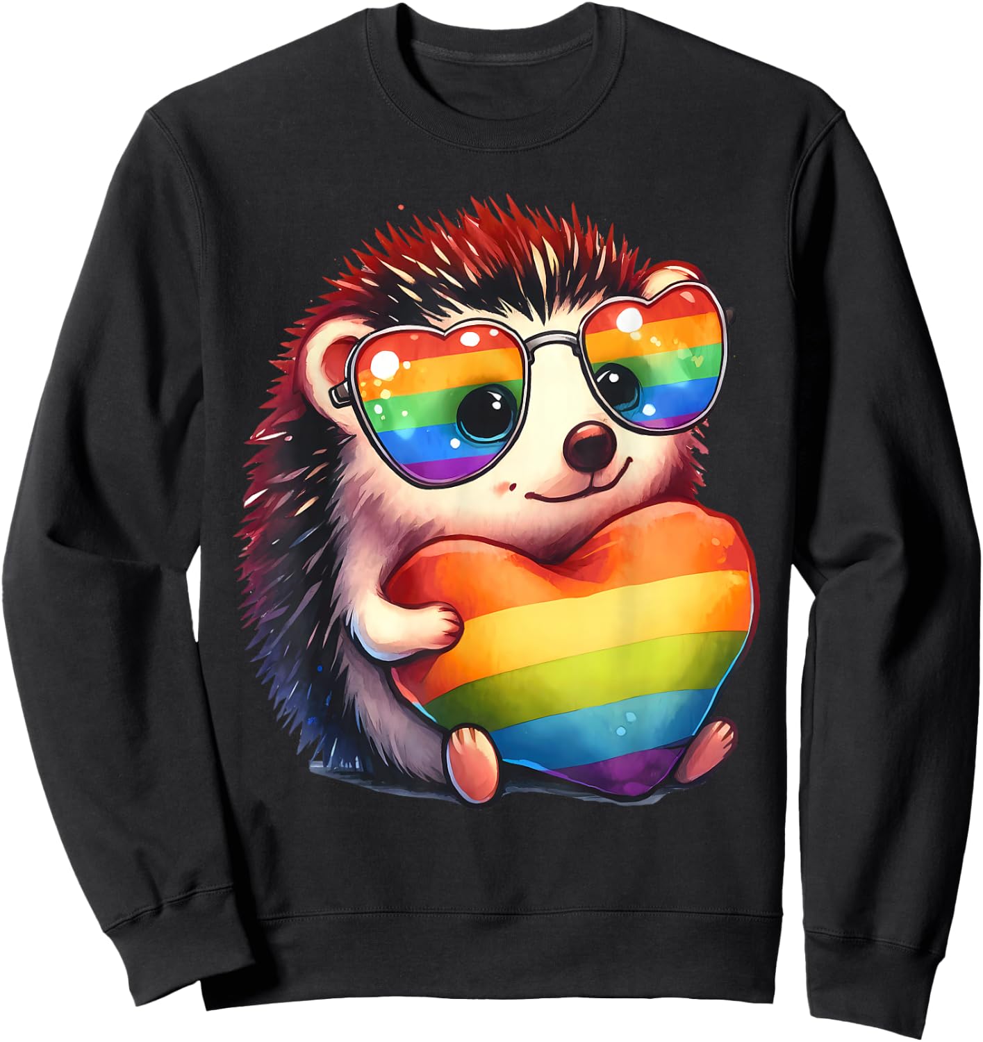 Gay Pride Hedgehog Heart Rainbow Flag LGBT Women Girls Kids Sweatshirt - Sweatshirt | Black