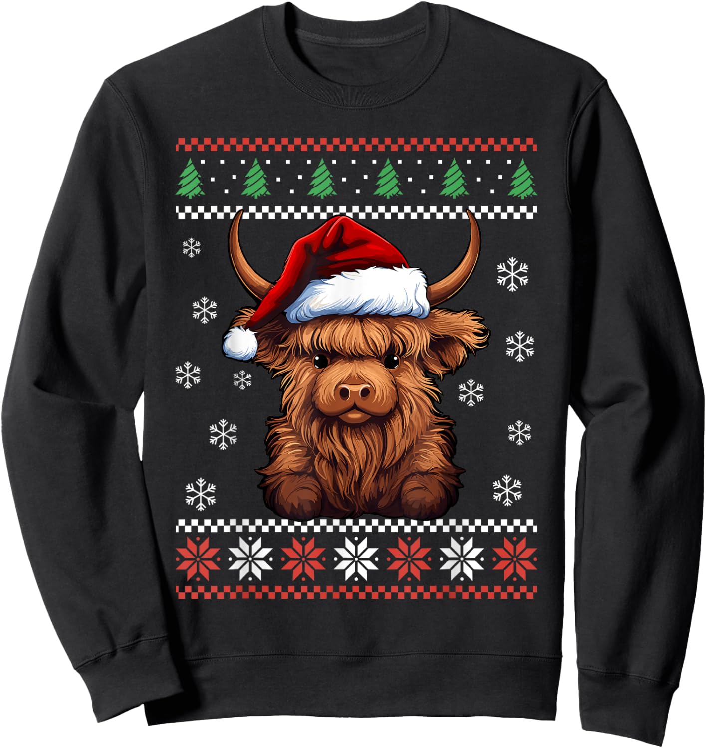 Highland Cow Ugly Christmas Sweater Xmas for Adults Kids Sweatshirt - Sweatshirt | Black