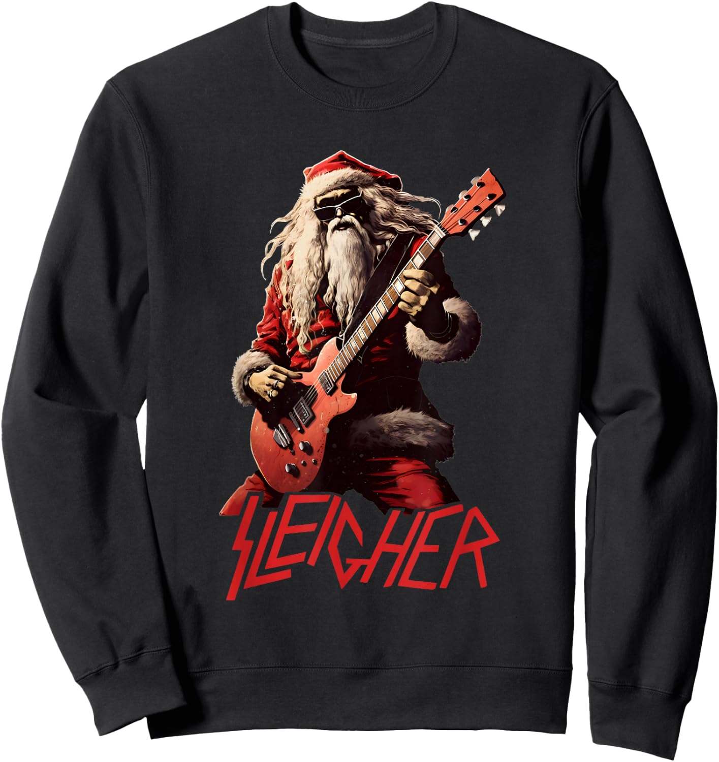 Sleigher Funny Christmas Heavy Metal Music Sweatshirt - Sweatshirt | Black