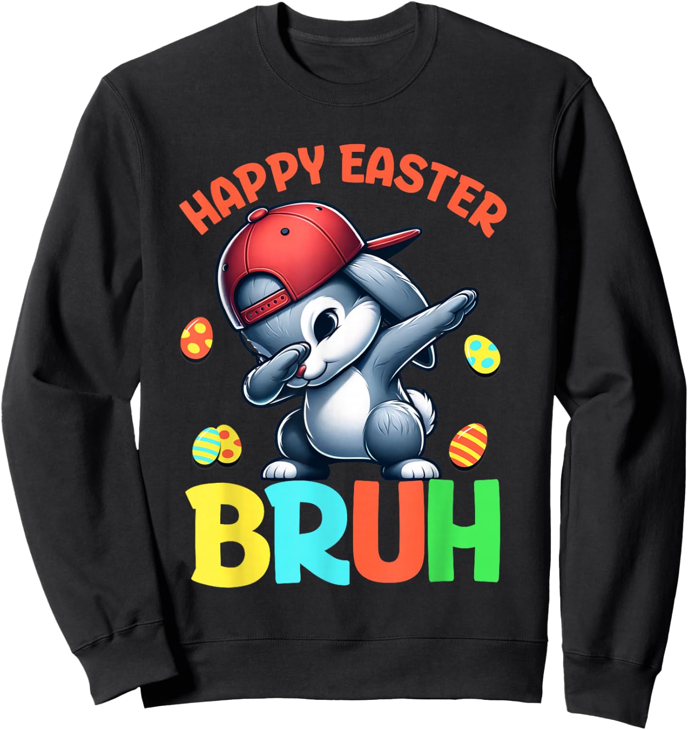 Bruh Easter Teens Boys Kids Happy Easter Bruh Sweatshirt - Sweatshirt | Black