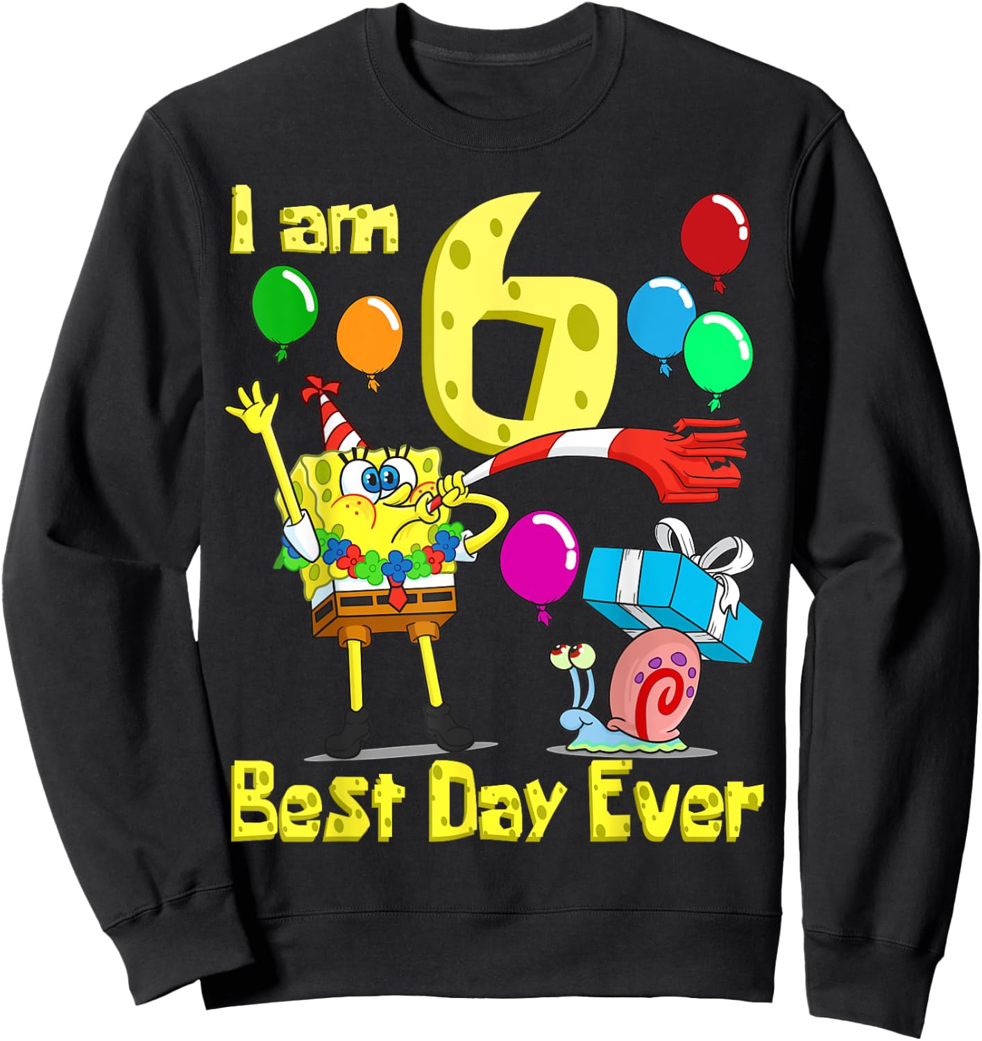 Mademark x SpongeBob SquarePants - SpongeBob I am 6 Years Old Birthday Party Sweatshirt - Sweatshirt | Black