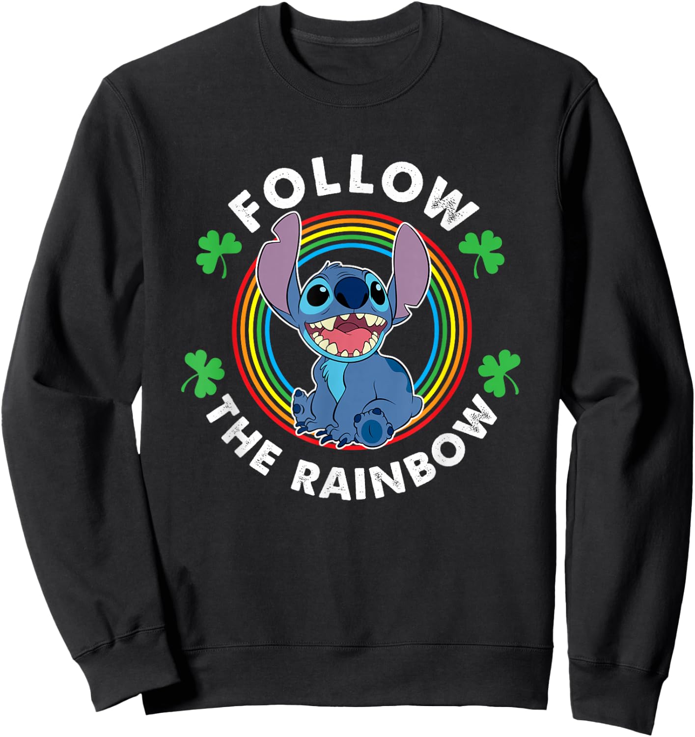 Disney Lilo & Stitch St. Patrick's Day Follow The Rainbow Sweatshirt - Sweatshirt | Black