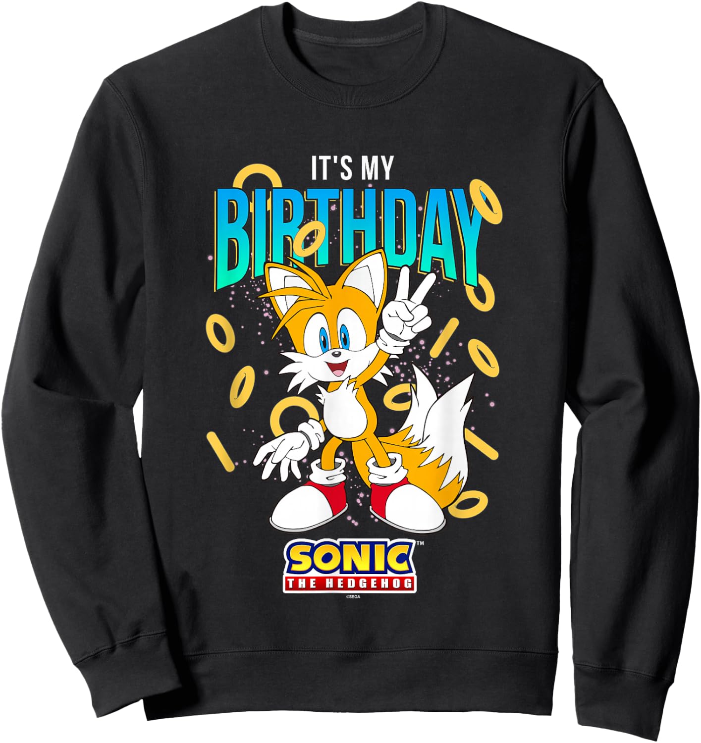 Sonic The Hedgehog Birthday It's My Birthday Tails Rings Sweatshirt - Sweatshirt | Black