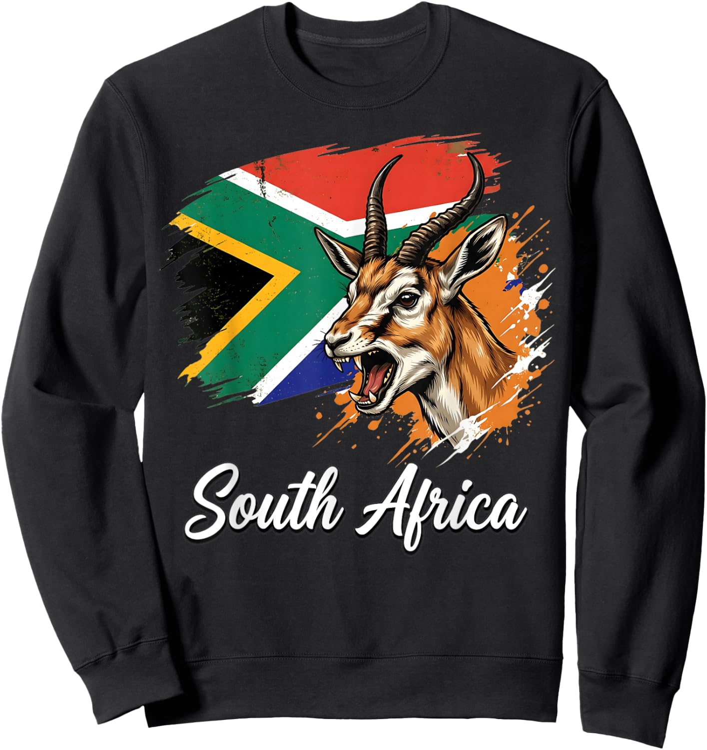 South Africa National Flag with Springbok Antelope Sweatshirt - Sweatshirt | Black