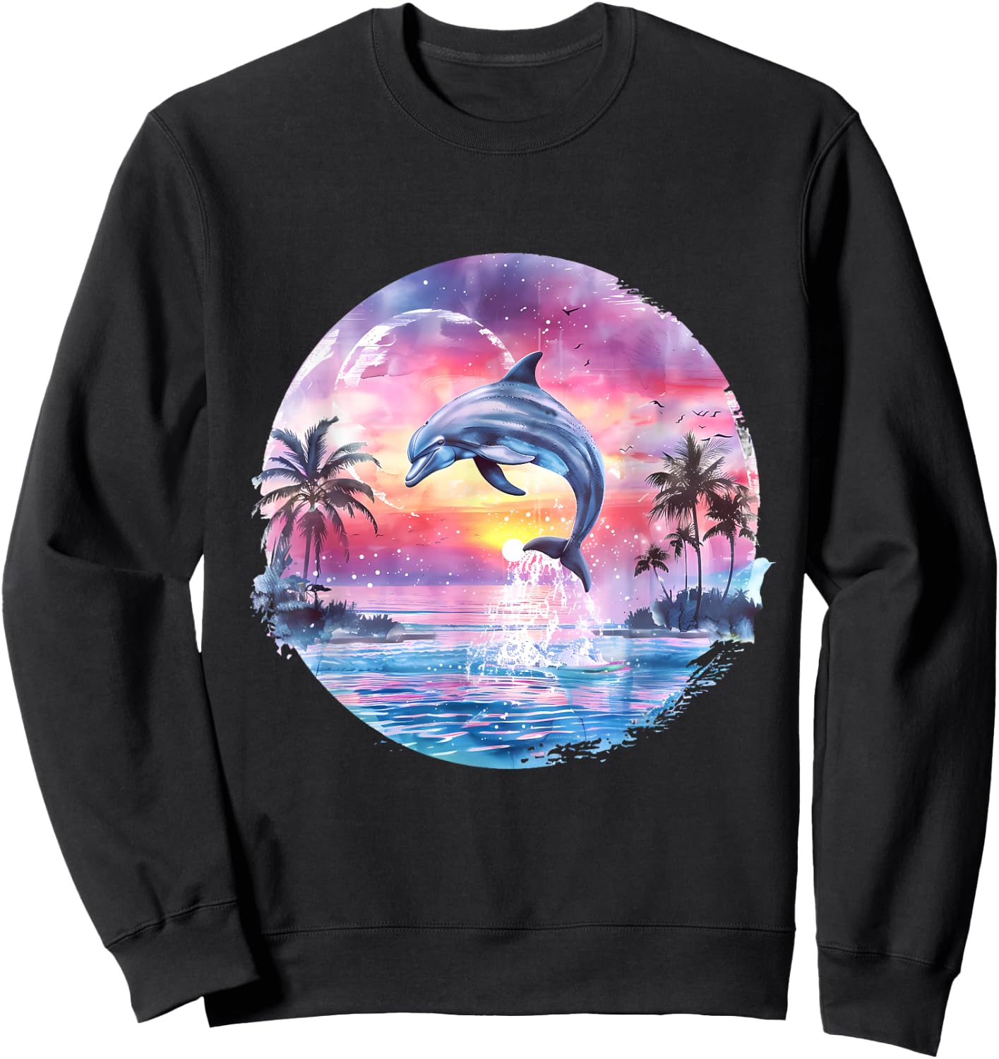 Sea Ocean Animal Art Delfin Sonnenuntergang Meer Ozean Tierliebhaber Ozean Meer Delfin Schwarz S EU 38-40 Sweatshirt - Sweatshirt | Black