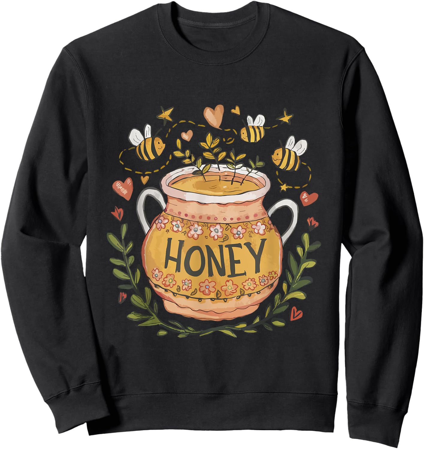 Folk Art Inspired Honeypot Beekeeper Beekeeping Honey Cute Sweatshirt - Sweatshirt | Black