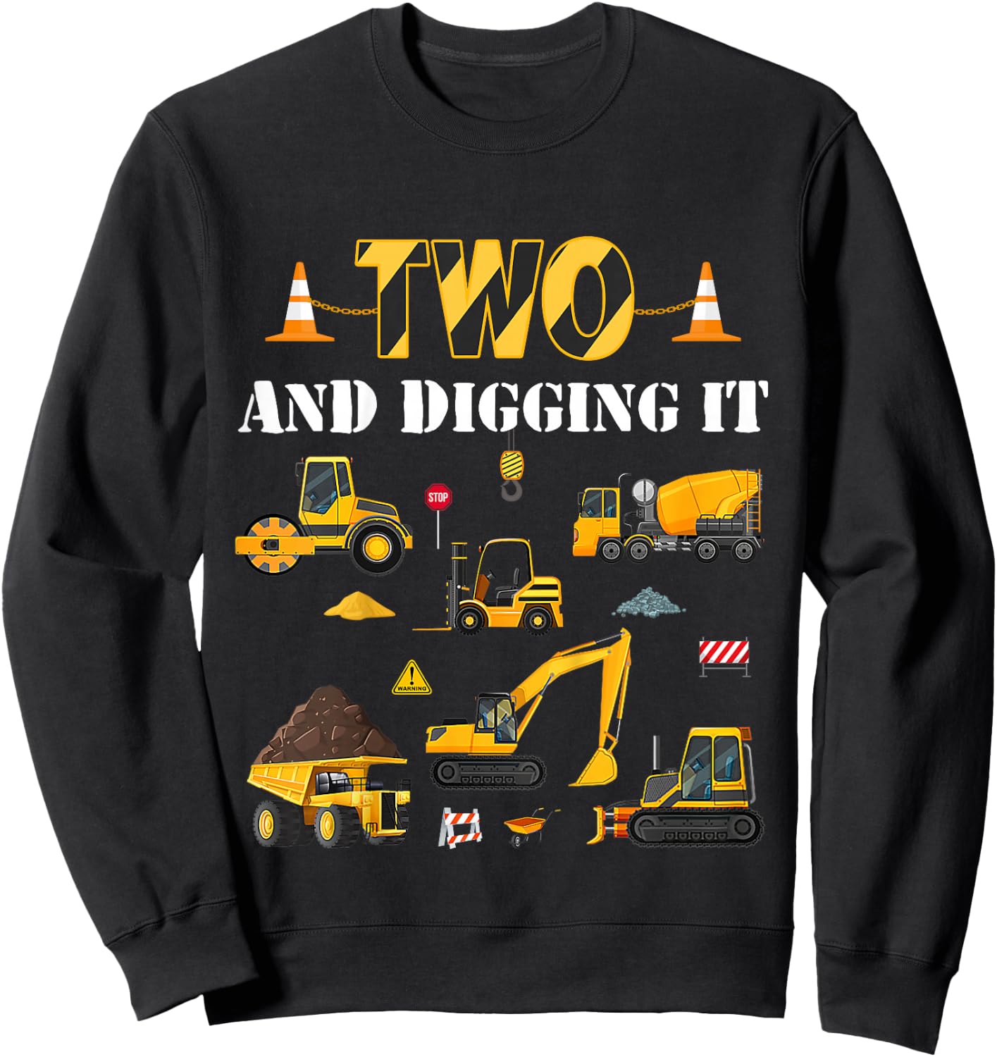Kids Two And Digging It 2nd Birthday Construction Boy 2 Yrs Old Sweatshirt - Sweatshirt | Black