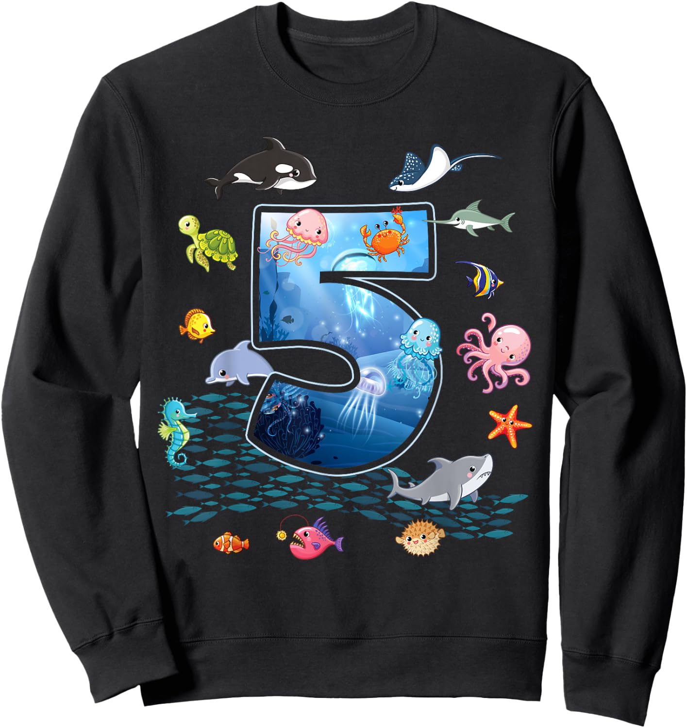 5th Birthday Aquarium Sea Aquatic Animals Lover Boys Girls Sweatshirt - Sweatshirt | Black