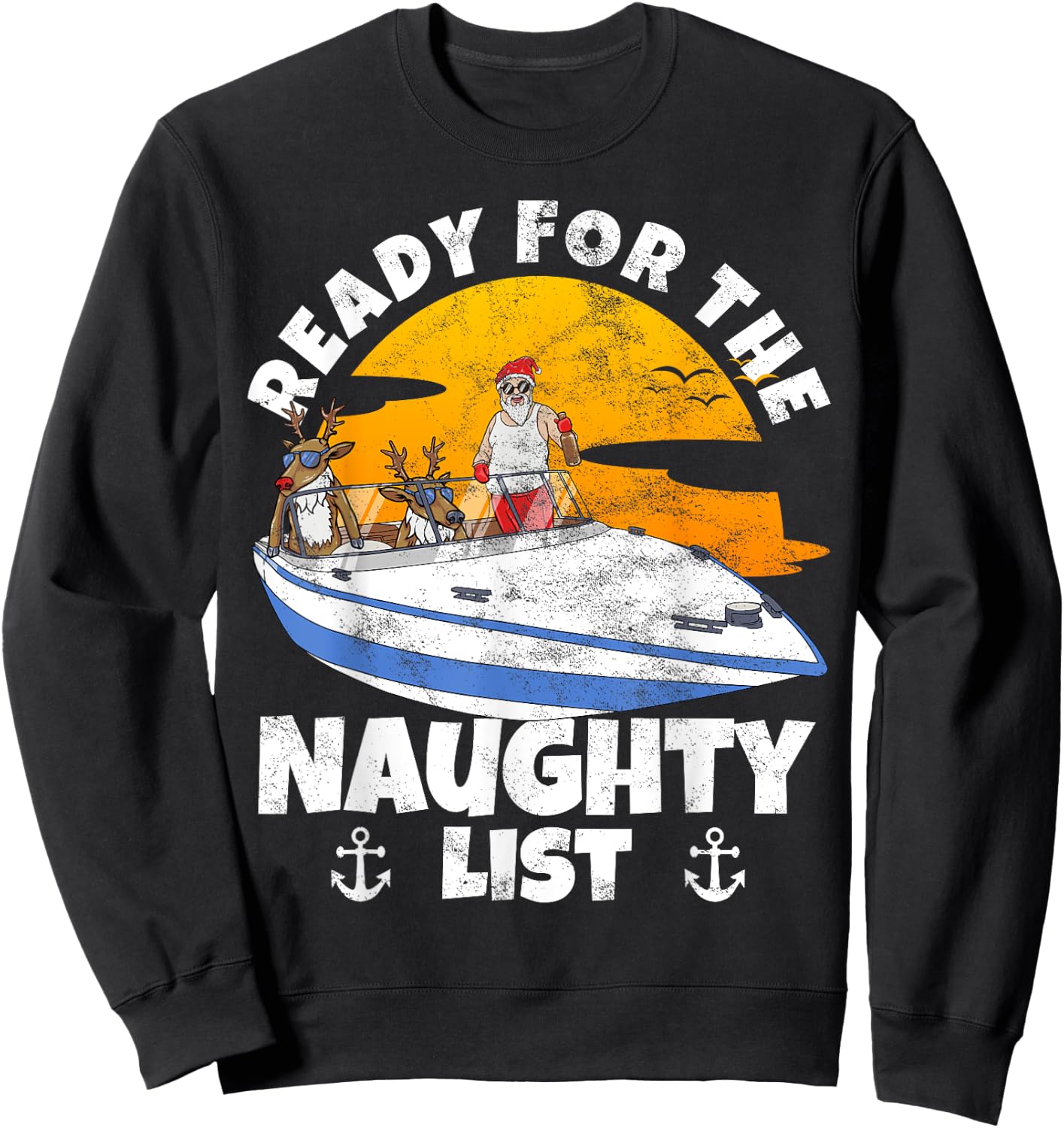 Ready For Naughty List on Christmas in July Santa on a Boat Sweatshirt - Sweatshirt | Black