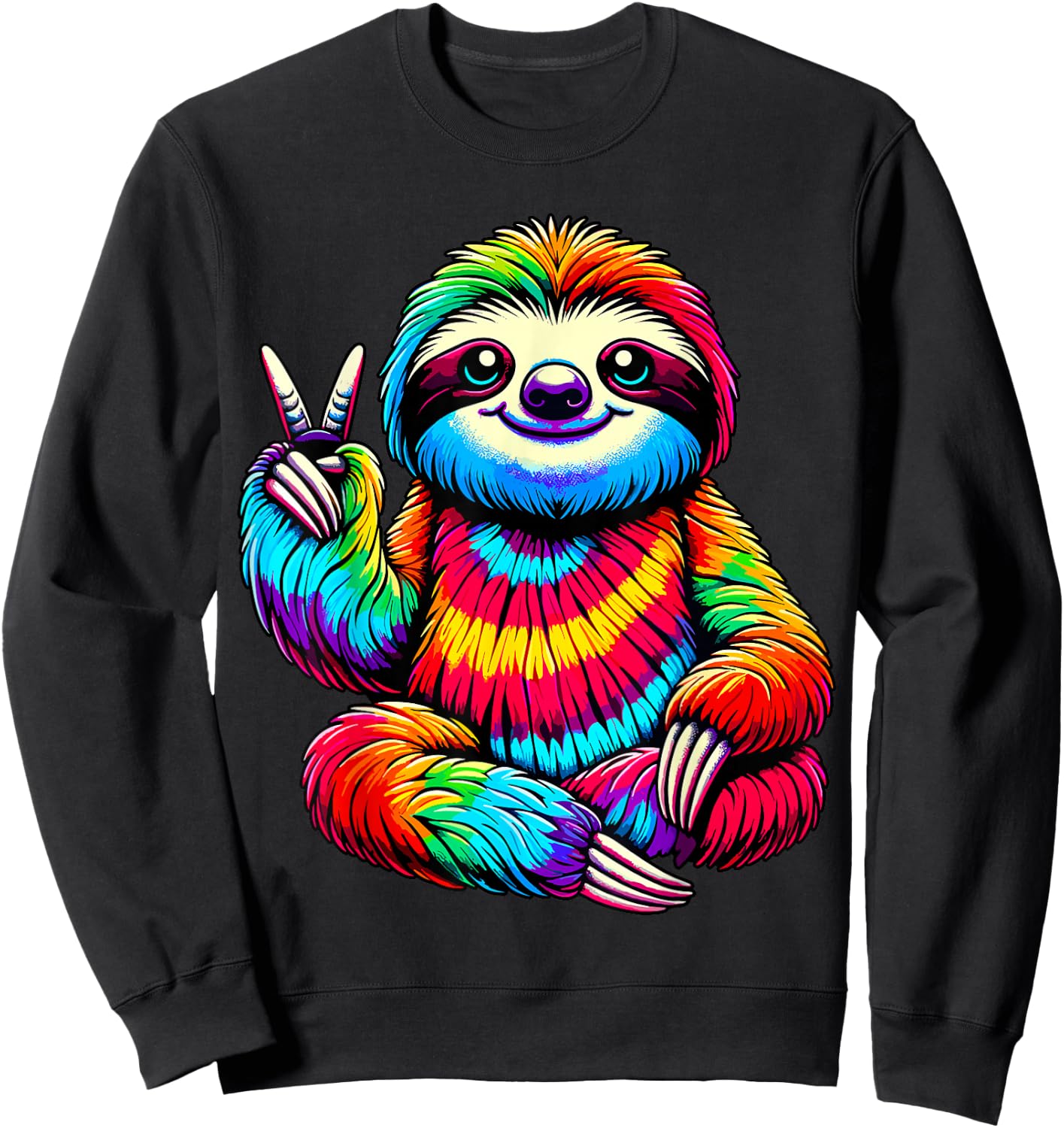 Tie-Dye Sloth Peace Sign Hippie Sweatshirt - Sweatshirt | Black