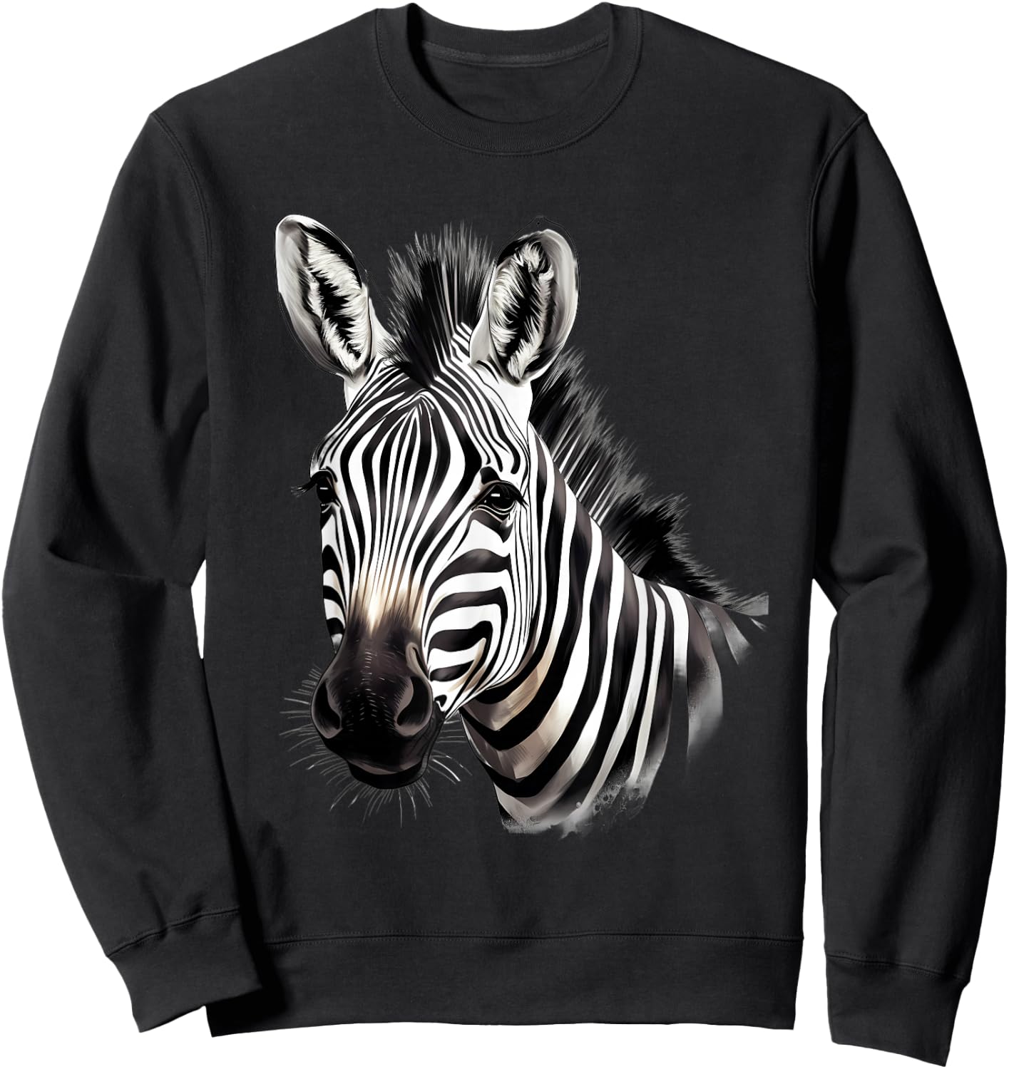 Zebra Portrait Drawing Wildlife Animal Print Nature Motif Sweatshirt - Sweatshirt | Black