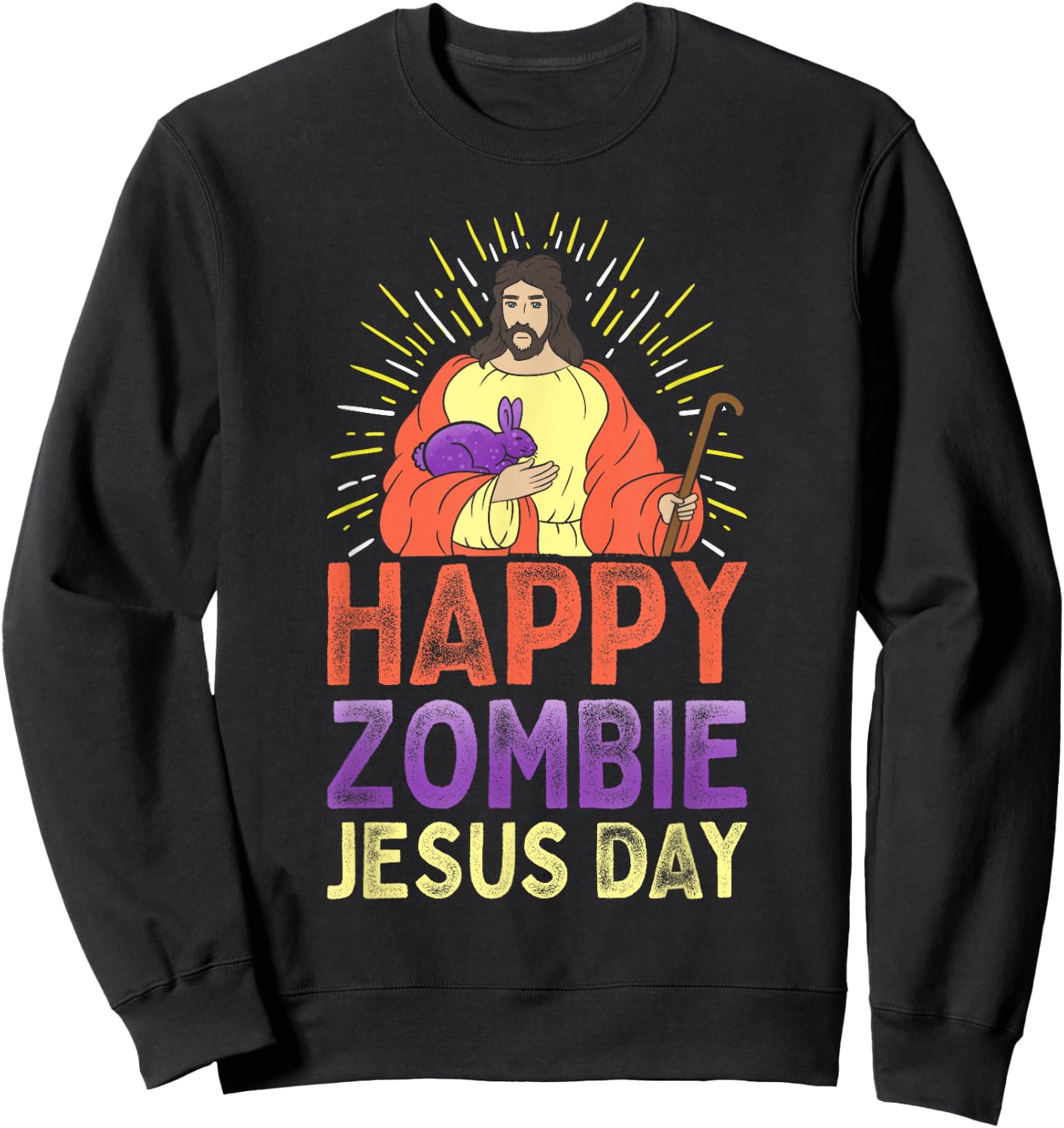 Cute Happy Zombie Jesus Day Easter Bunny Women Sweatshirt - Sweatshirt | Black