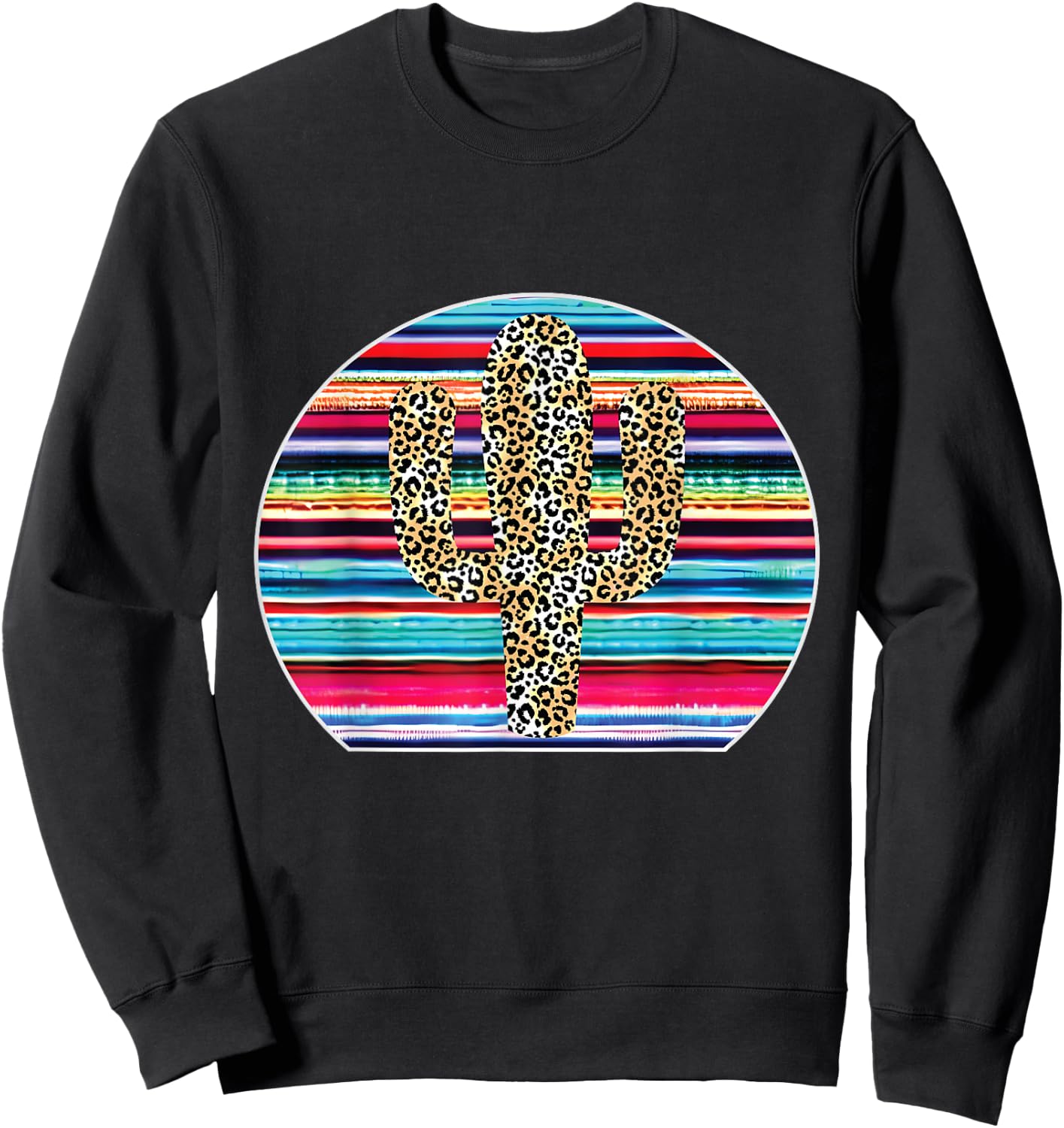 Serape Cactus Print Turquoise Western Saguaro Cactus Sweatshirt - Sweatshirt | Black