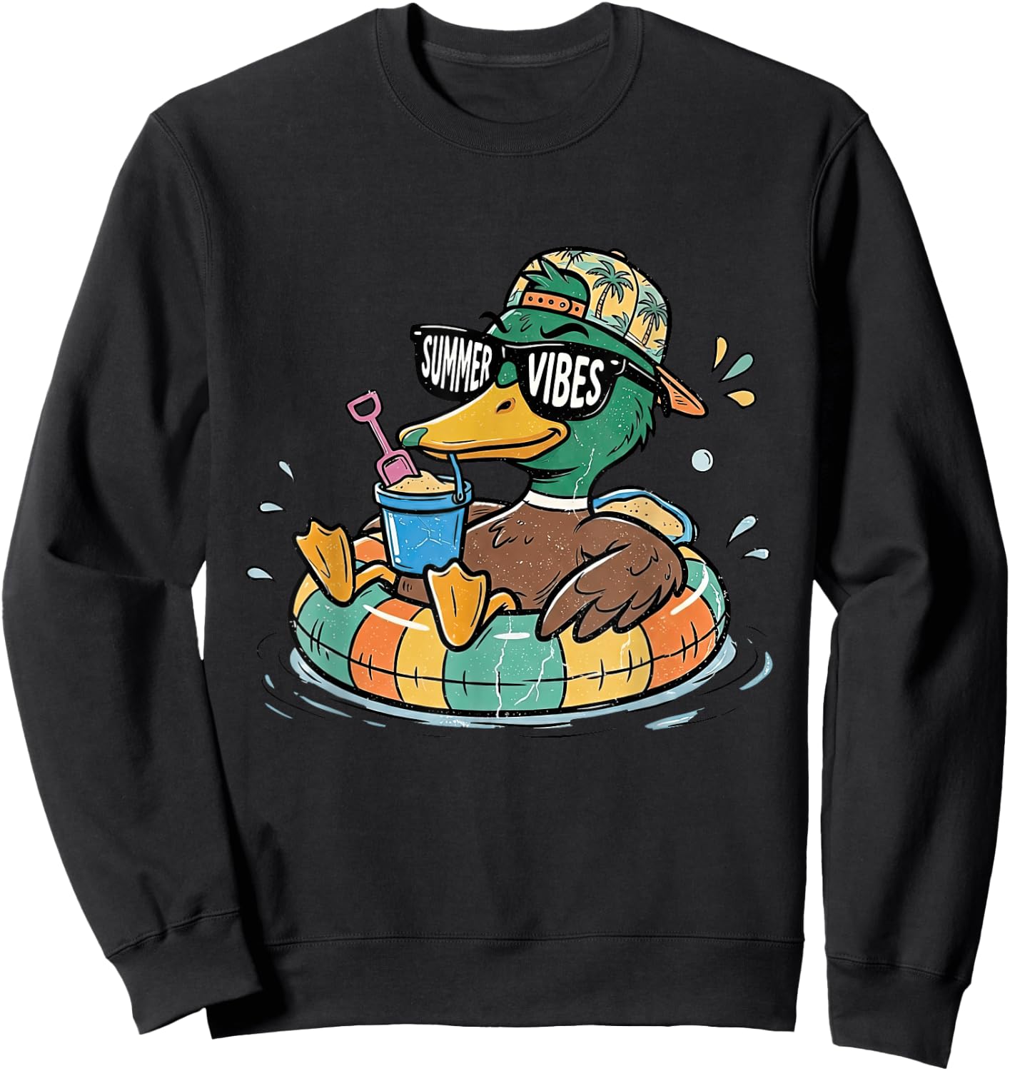 Summer Vibes Mallard Duck Beach Vacation Boys Toddlers Kids Sweatshirt - Sweatshirt | Black